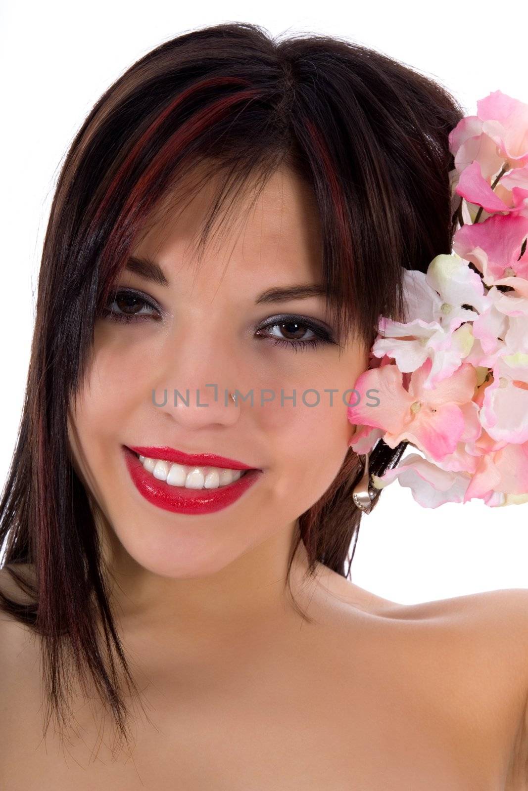 portrait of the brunette on white background