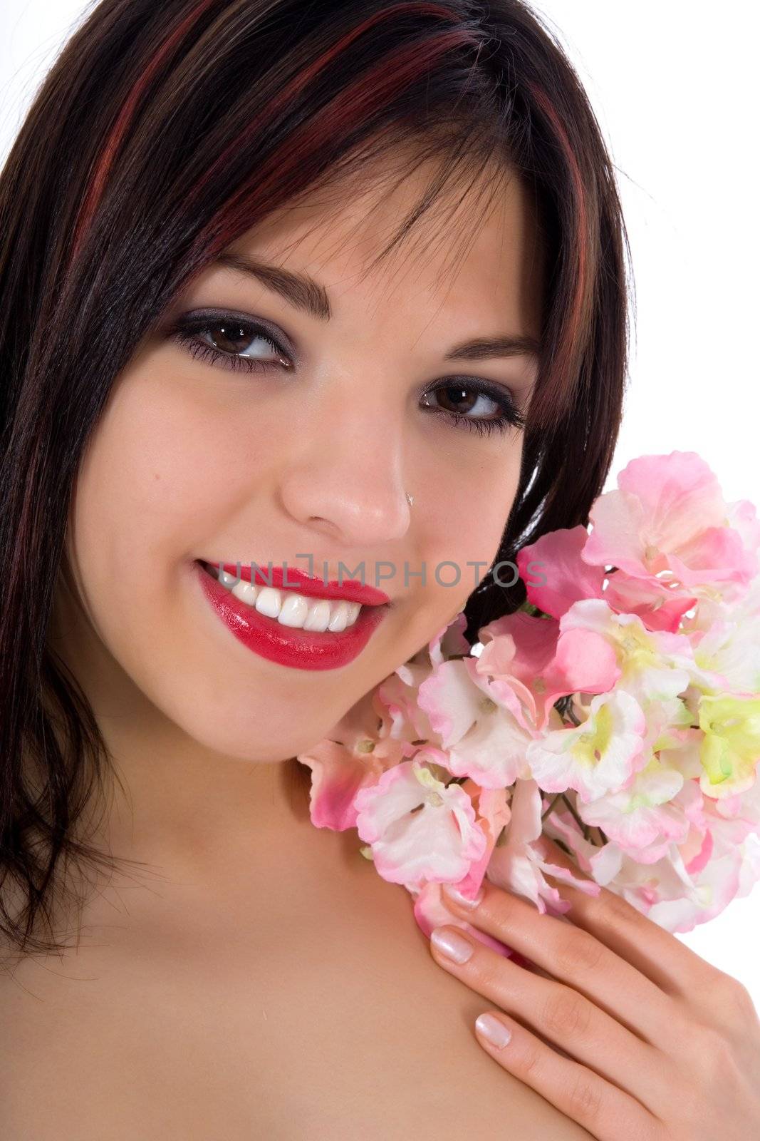 portrait of the brunette on white background