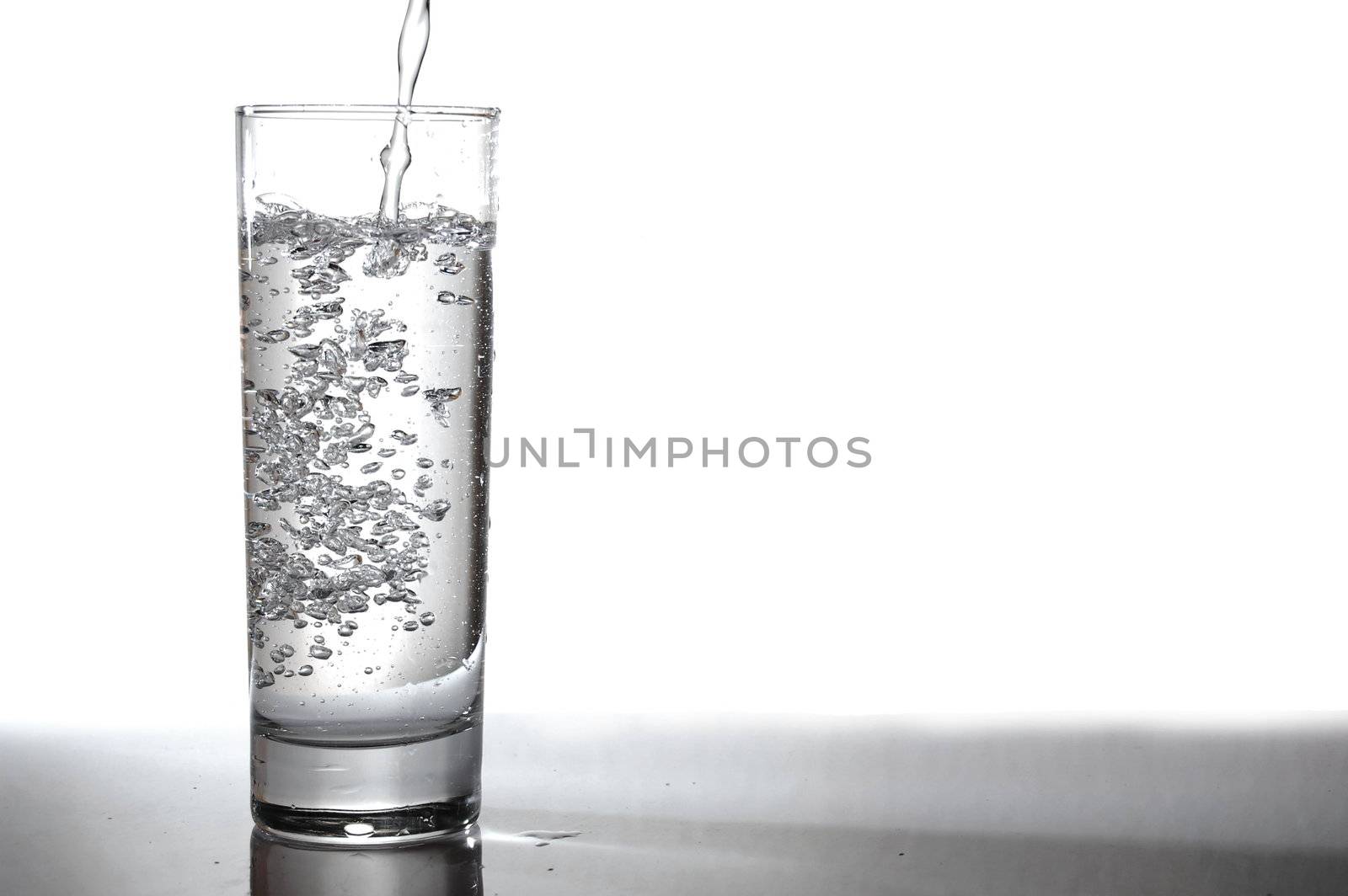 glass of pouring fresh and cold water