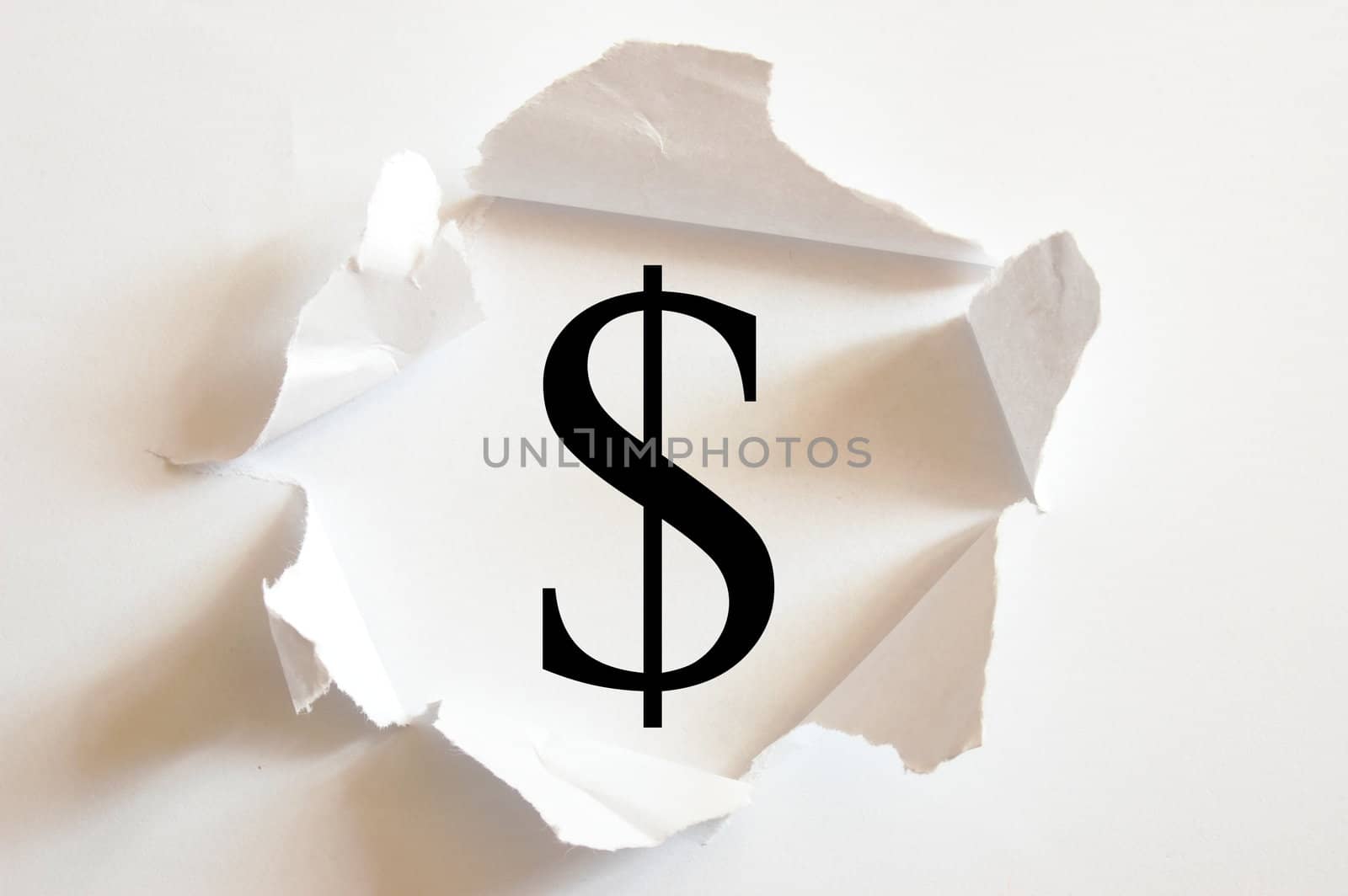 money in hole of blank paper showing business concept