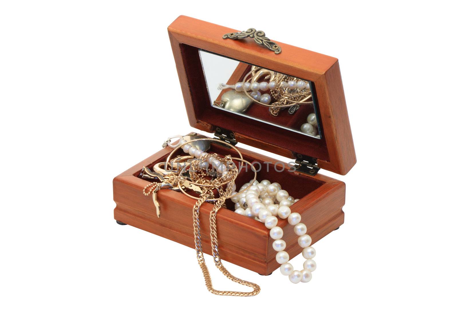 Nice wooden jewelry box isolated on white background with clipping path