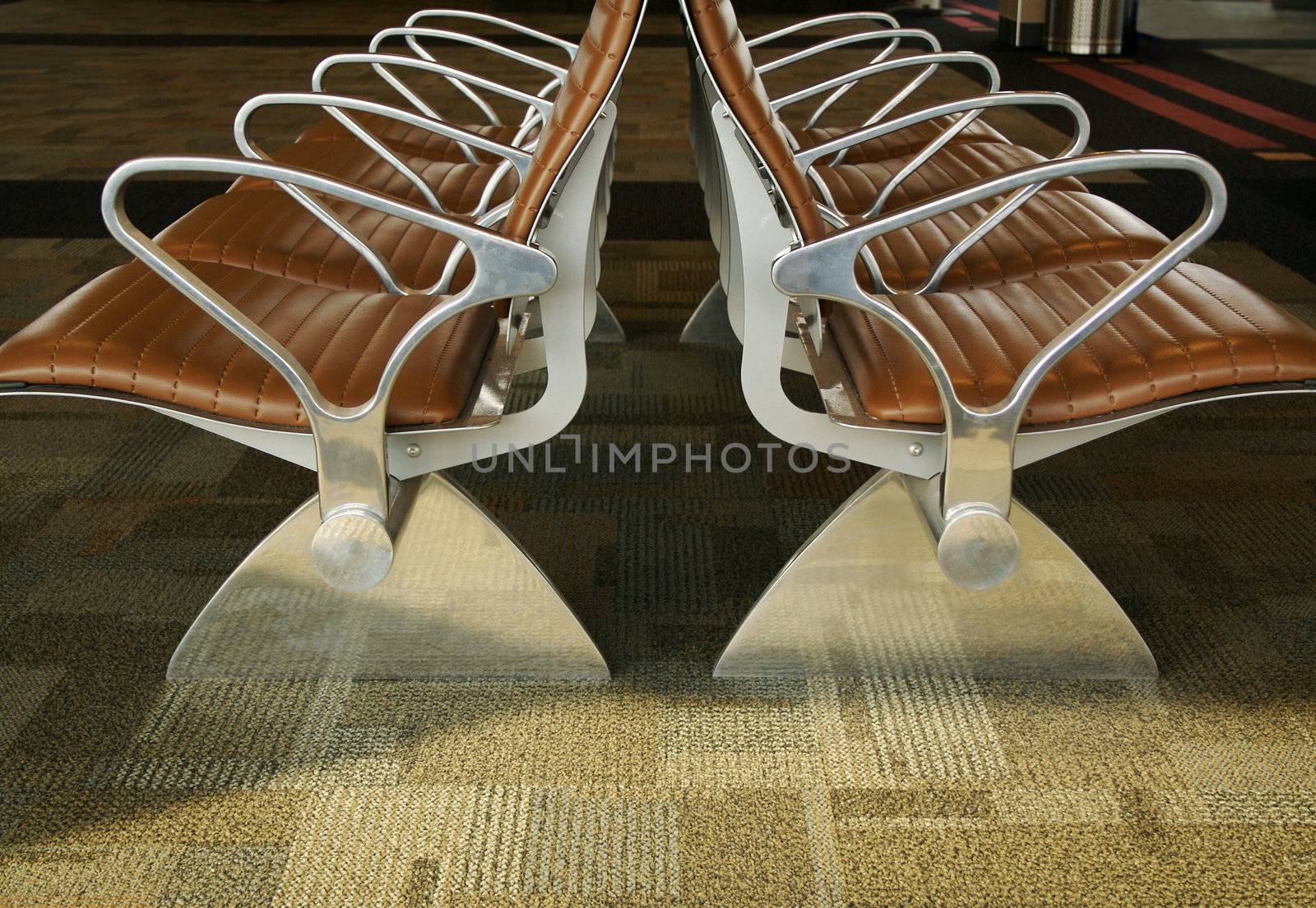 Abstract image of stylish designed waiting room seating at an airport.