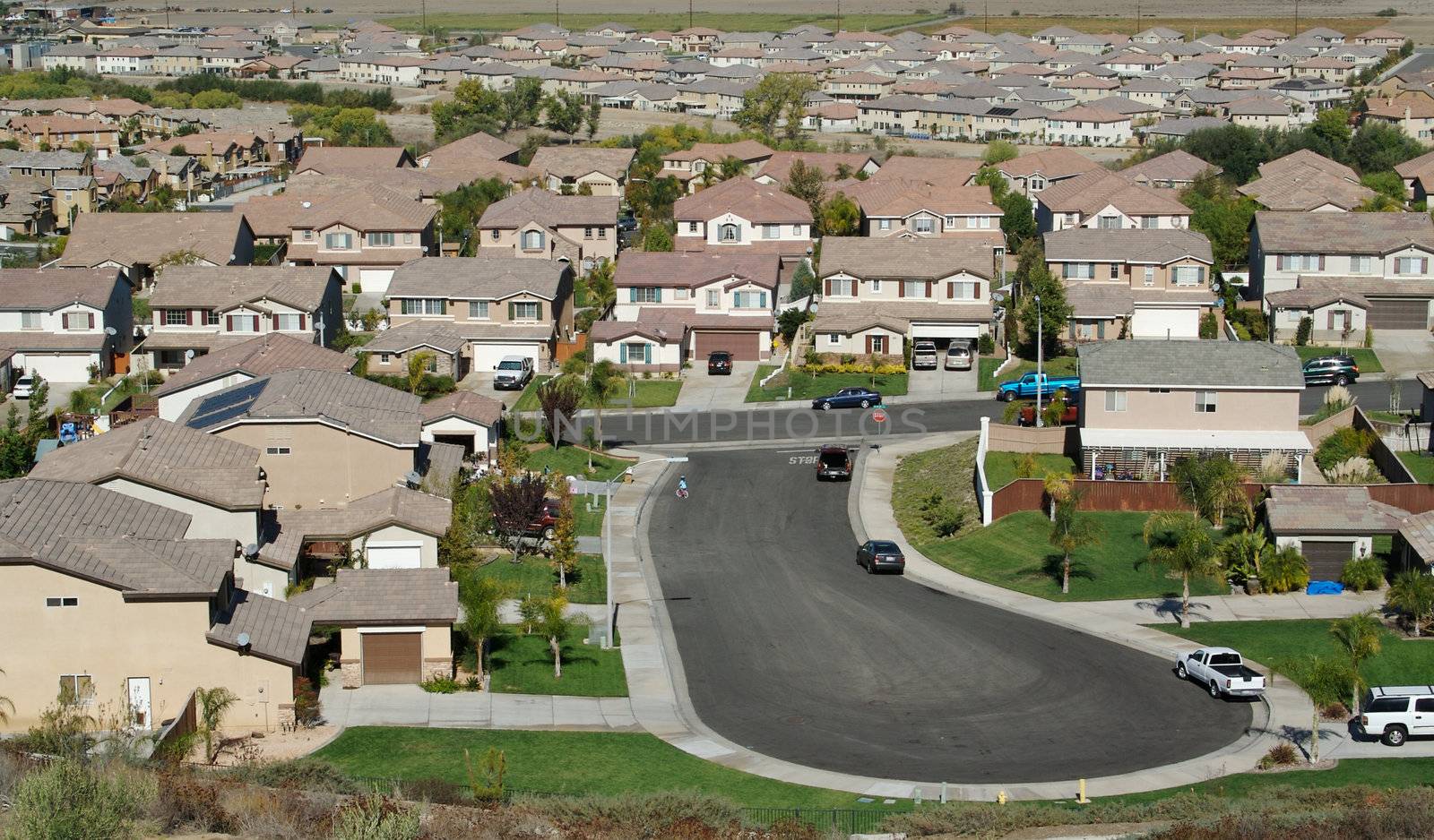 Elevated View of New Contemporary Suburban Neighborhood.