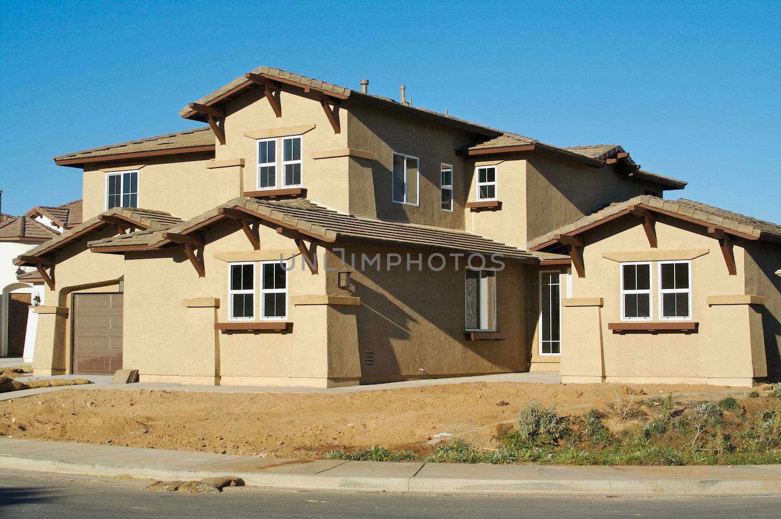 A newly constructed, modern american home.