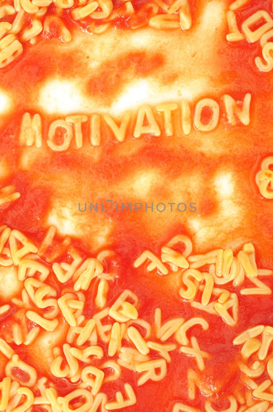 motivate or motivation business concept with red tomata pasta snack