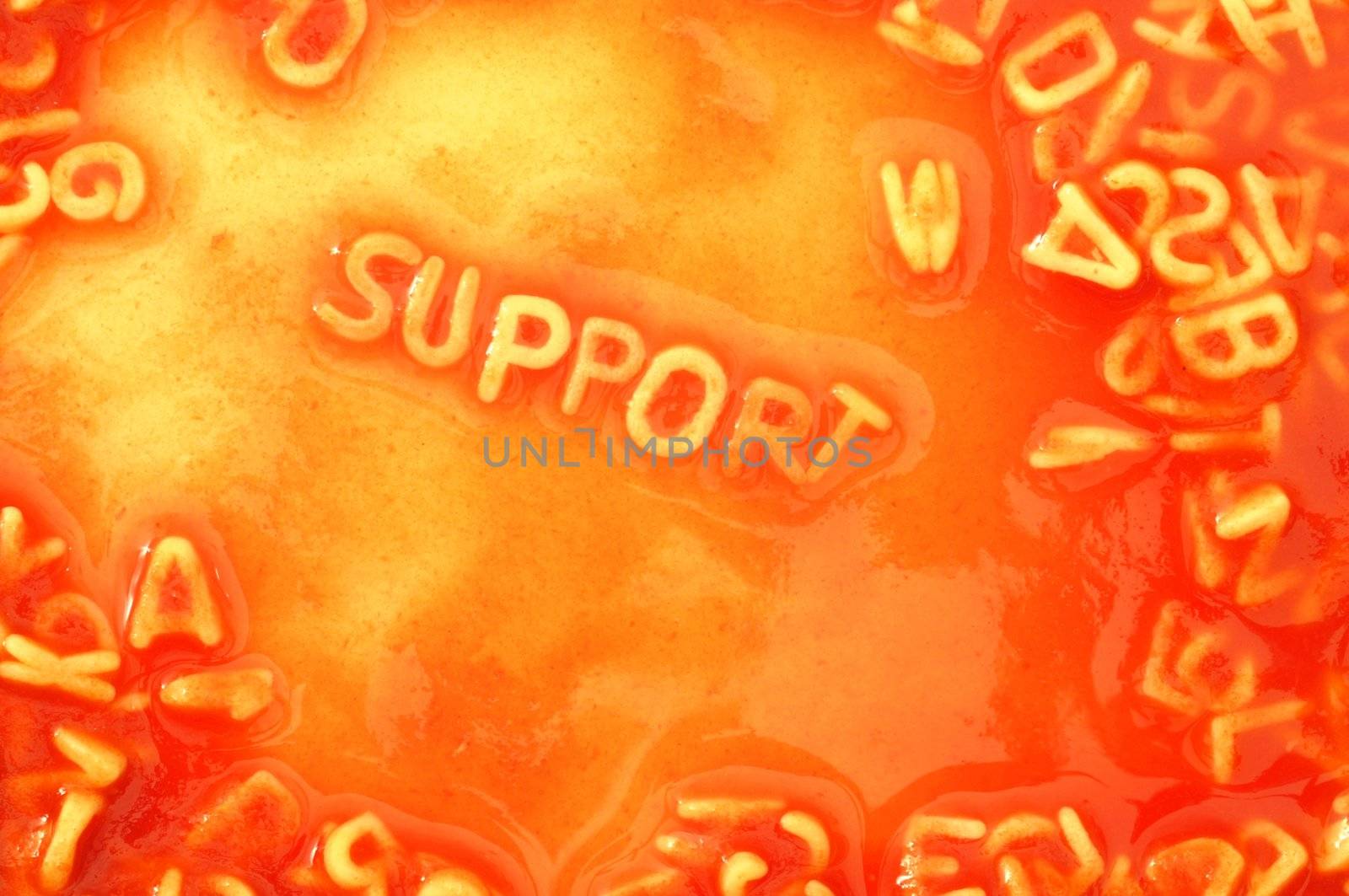 support or help concept with red pasta snack