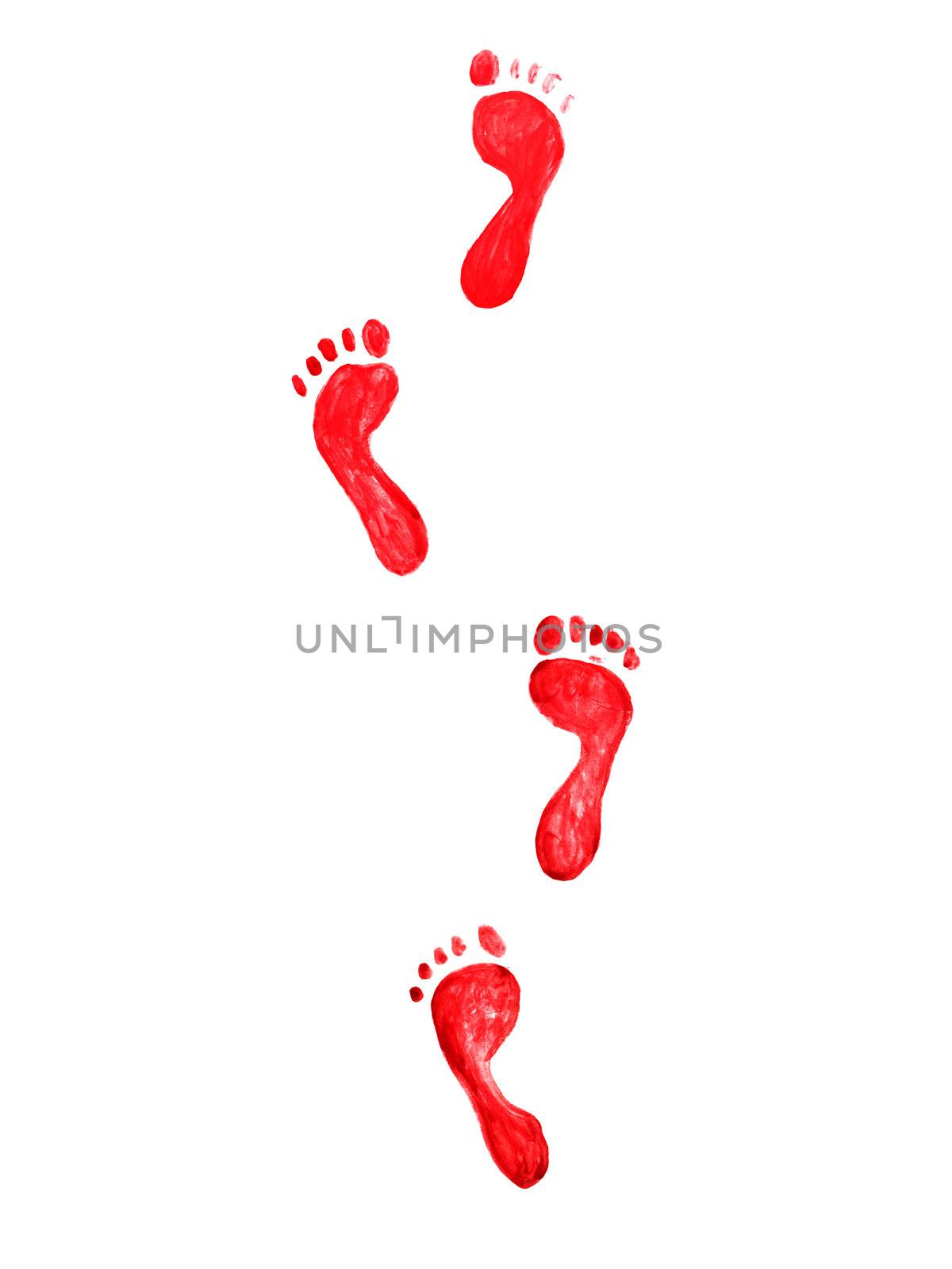 Red footprints on white background