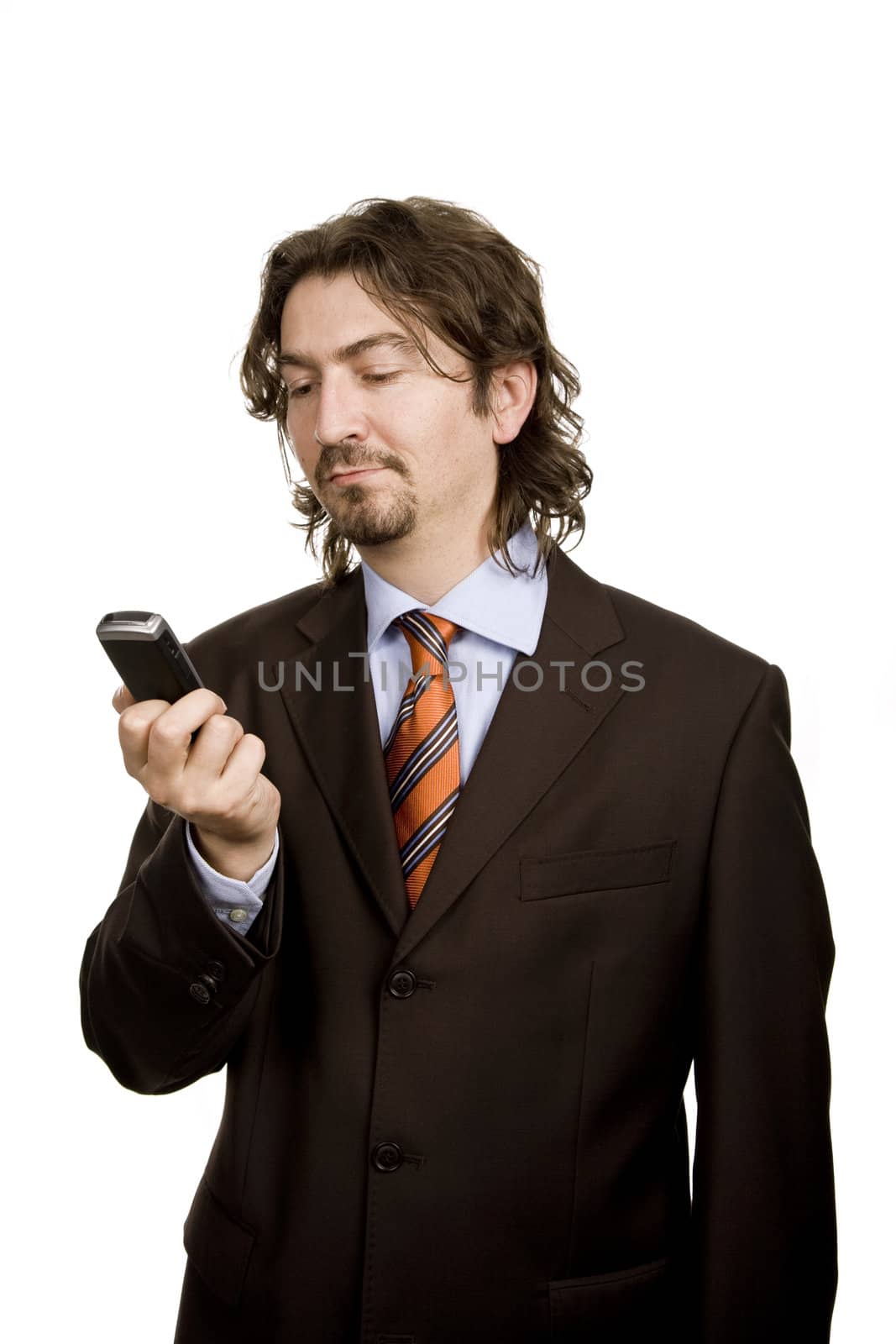 young man on the phone in white background