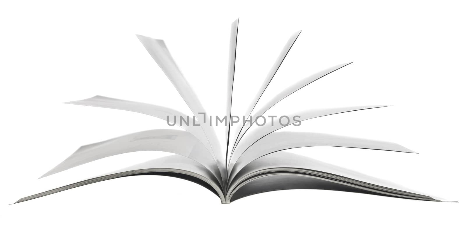 Moving pages in a book isolated on white background