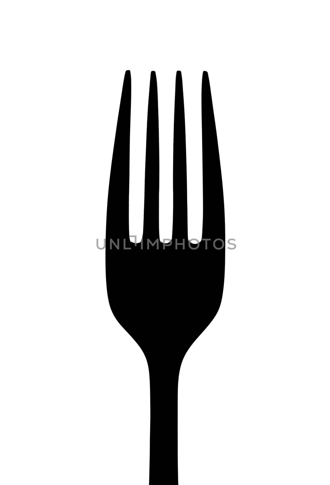 Silhouette of a fork on white background