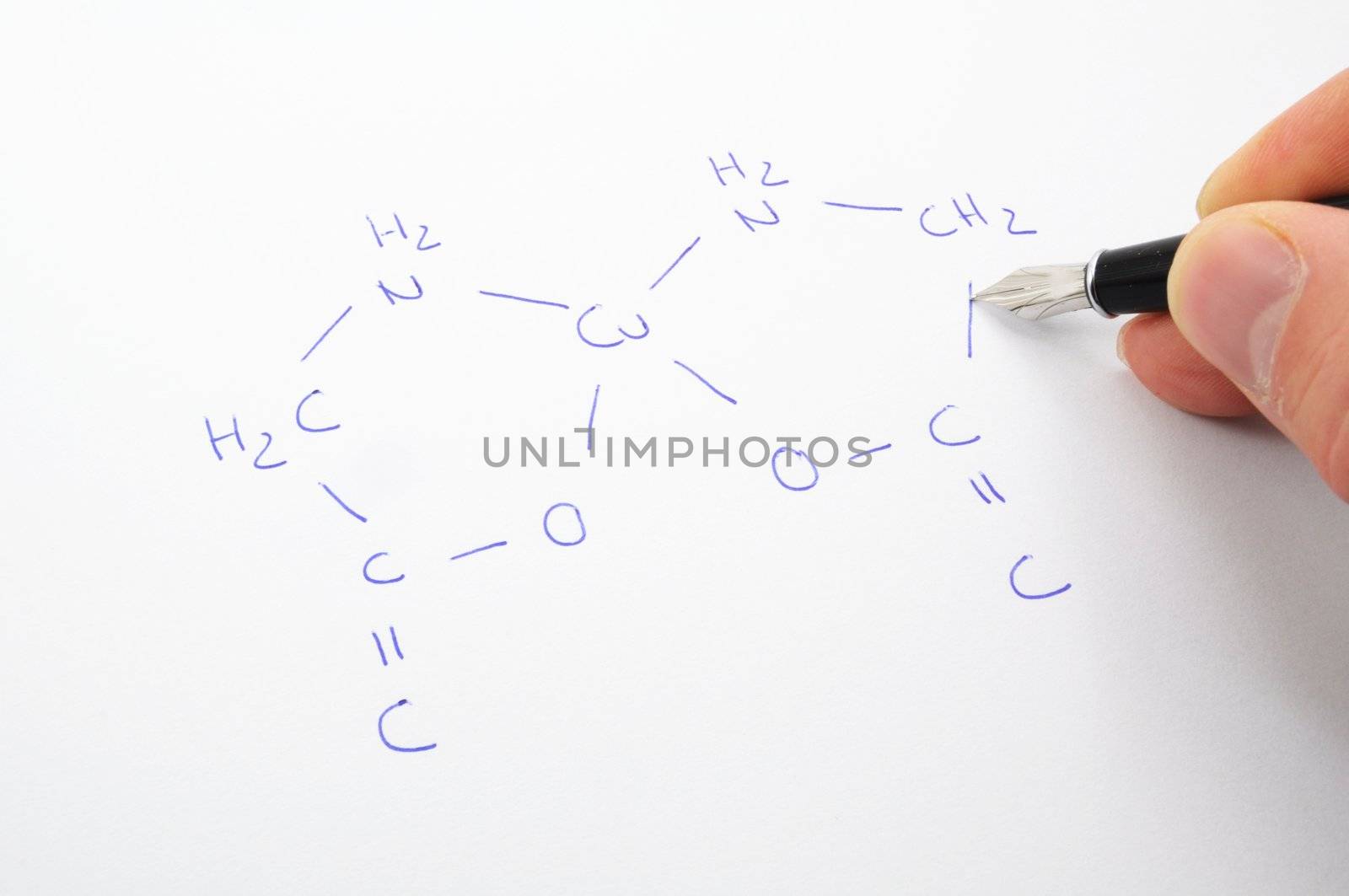 chemical formula with hand and pan ob sheet of paper