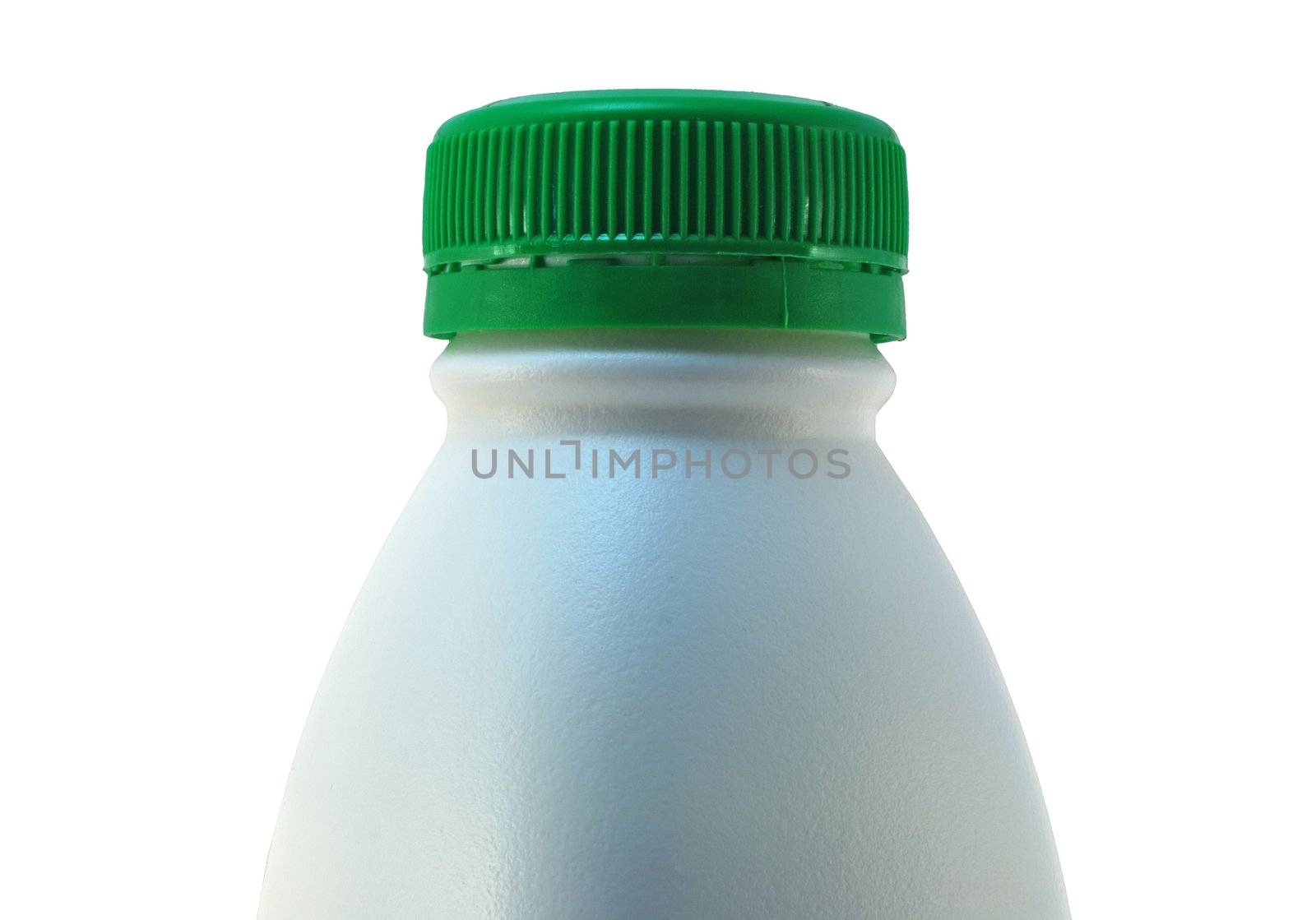 white plastic bottle with a green lid