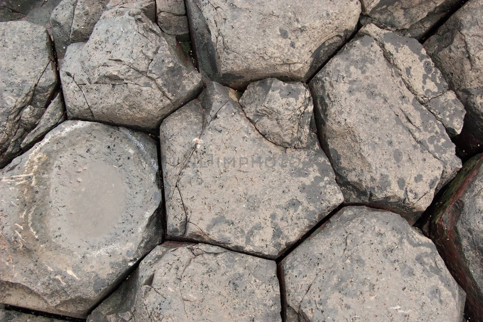 Close up view of Giant's Causeway rock formations