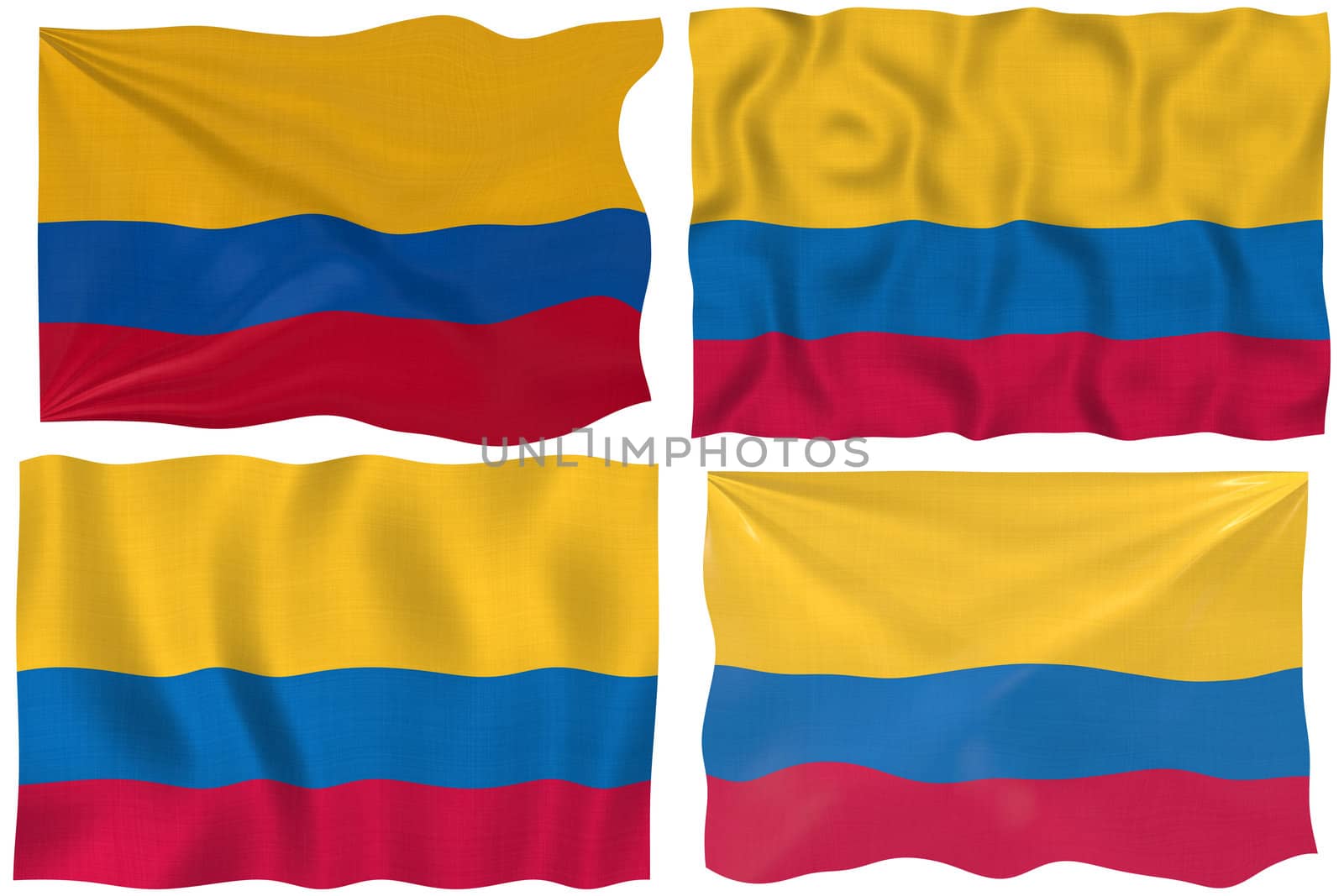 Great Image on white of four Flags of  Colombia