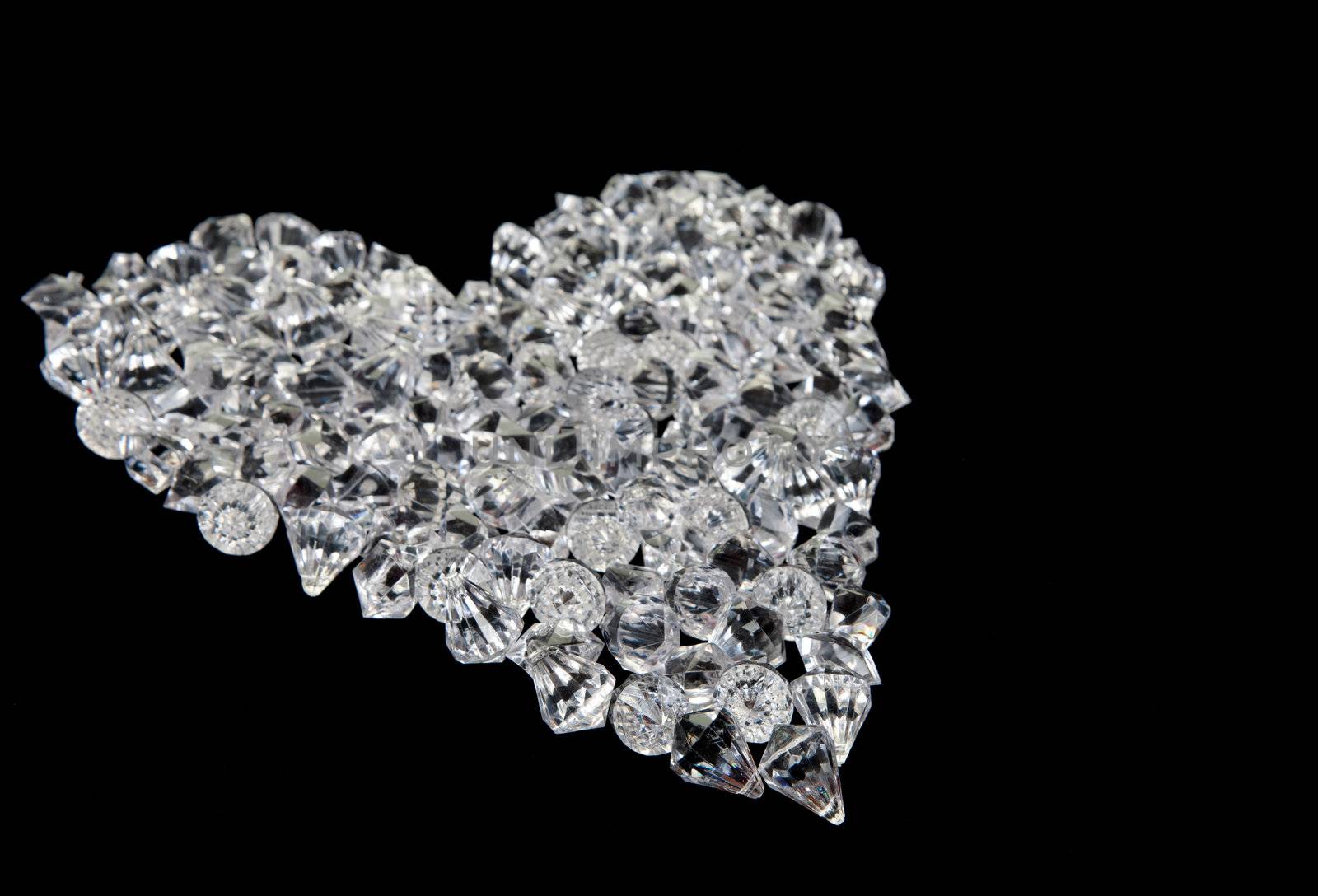 great love heart made of diamonds on black background