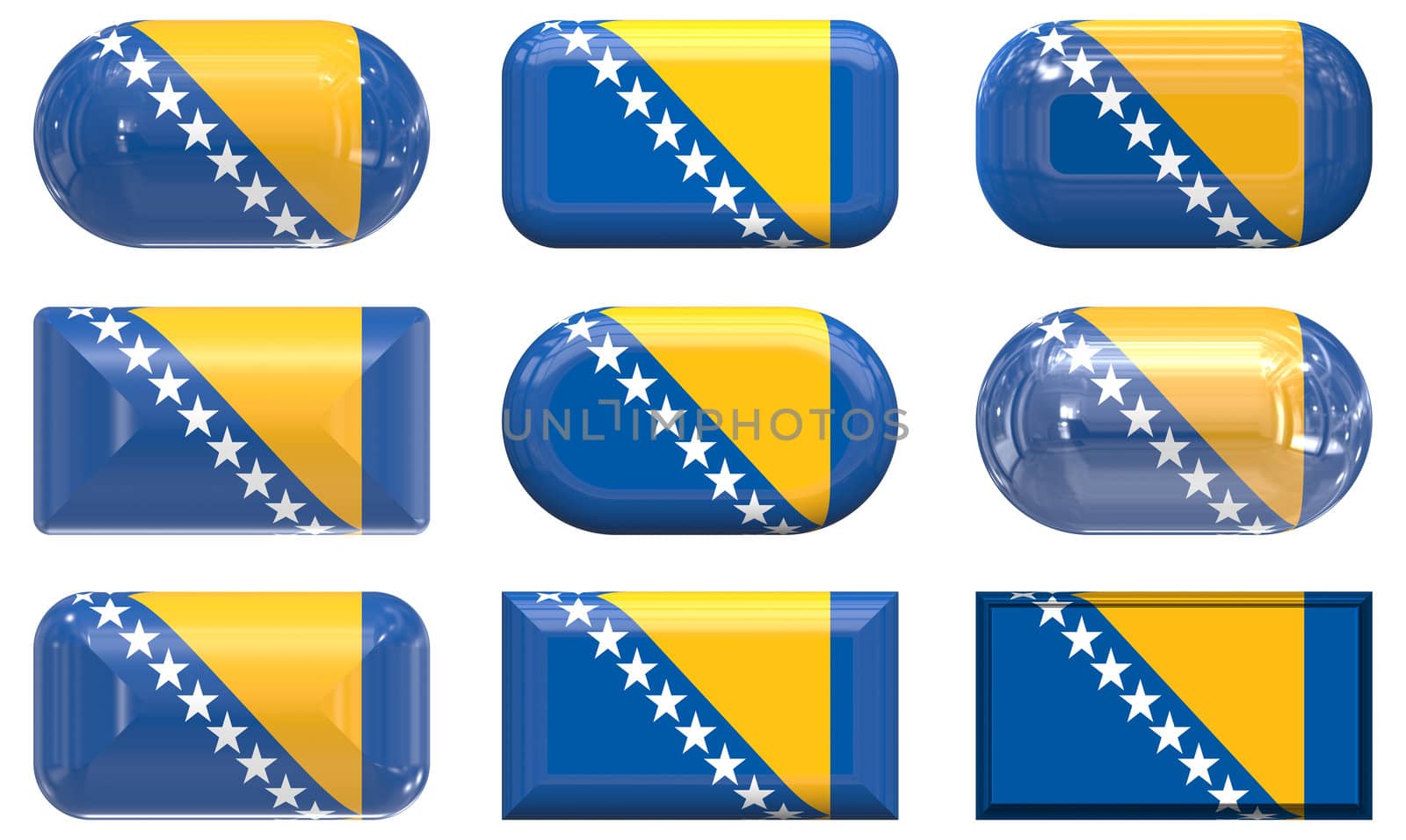 nine glass buttons of the Flag of Bosnia