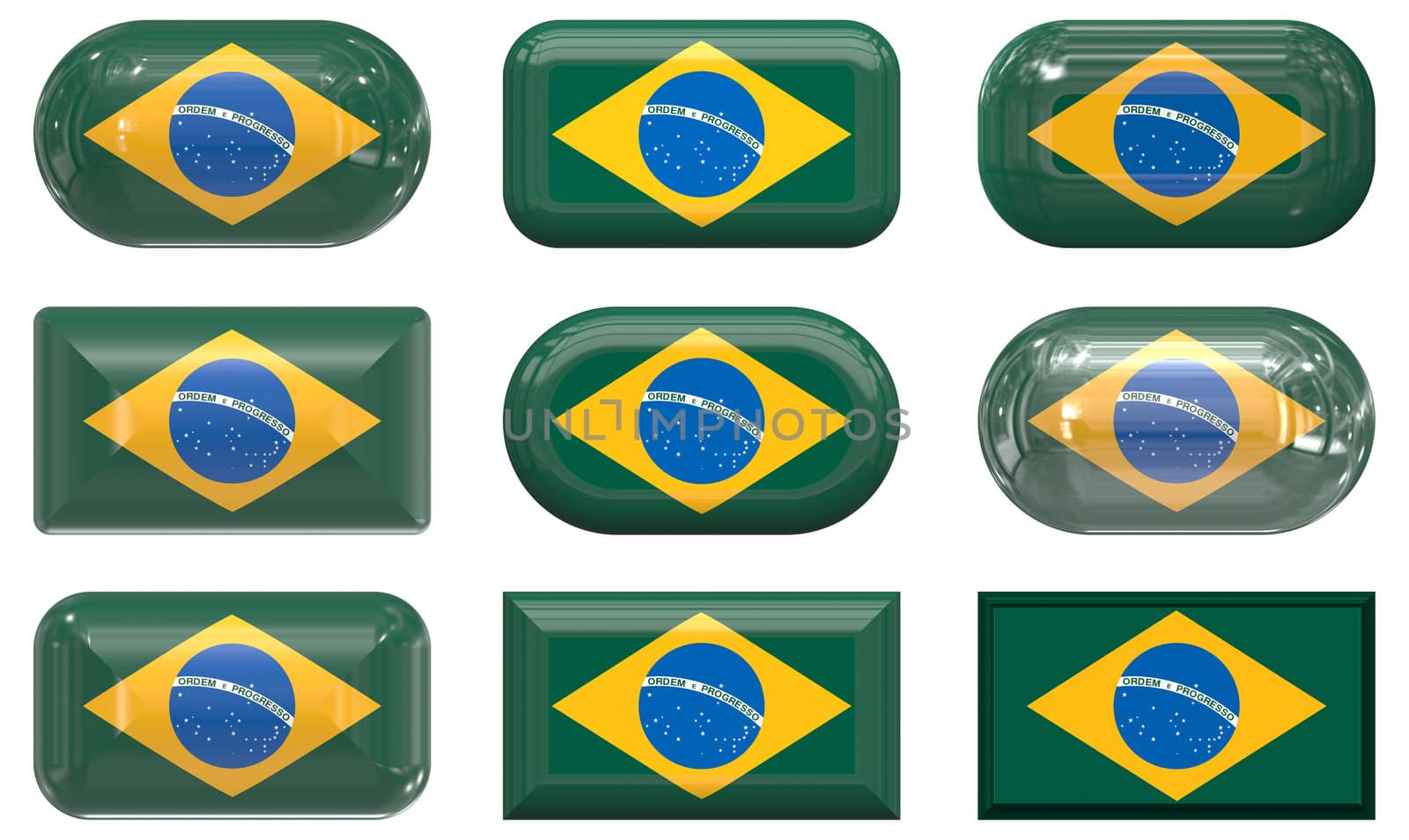 nine glass buttons of the Flag of Brazil
