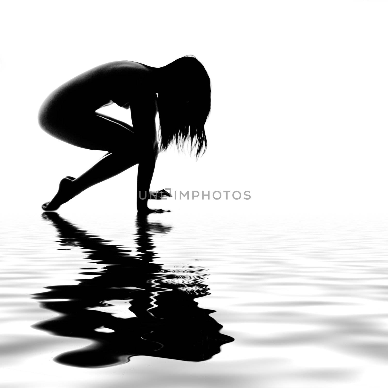 Portrait of an Asian model stretching at the pool