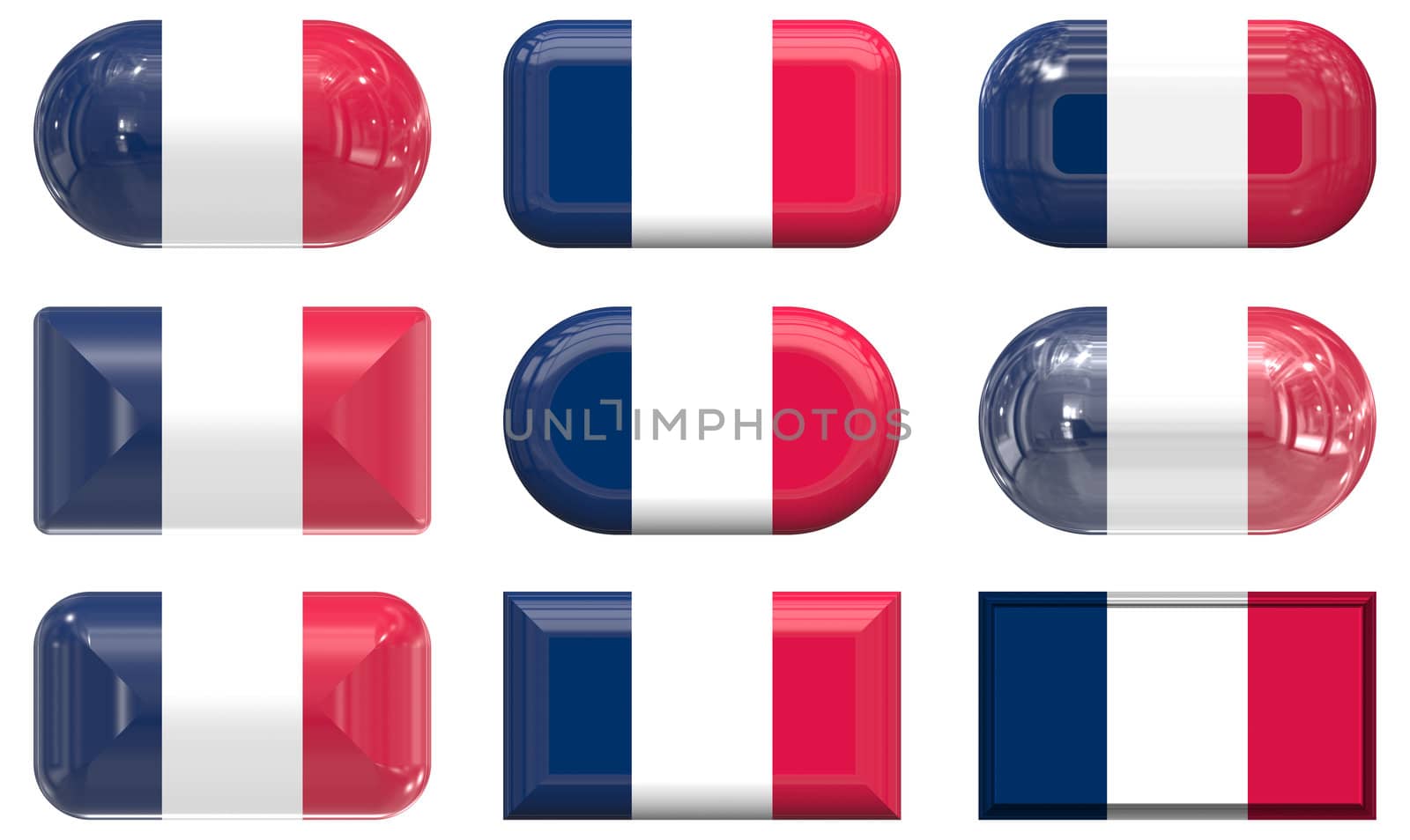 nine glass buttons of the  Flag of France