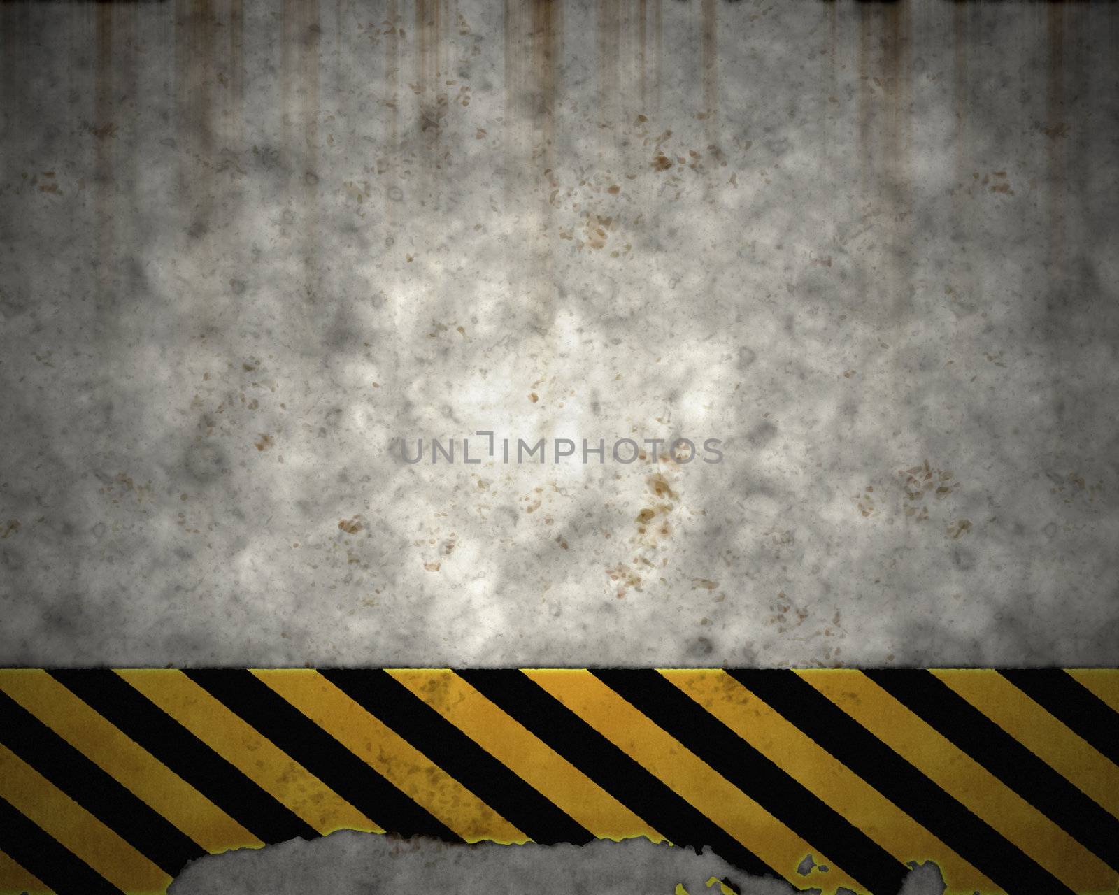 an old yellow and black hazard striped sign on a grungy concrete wall