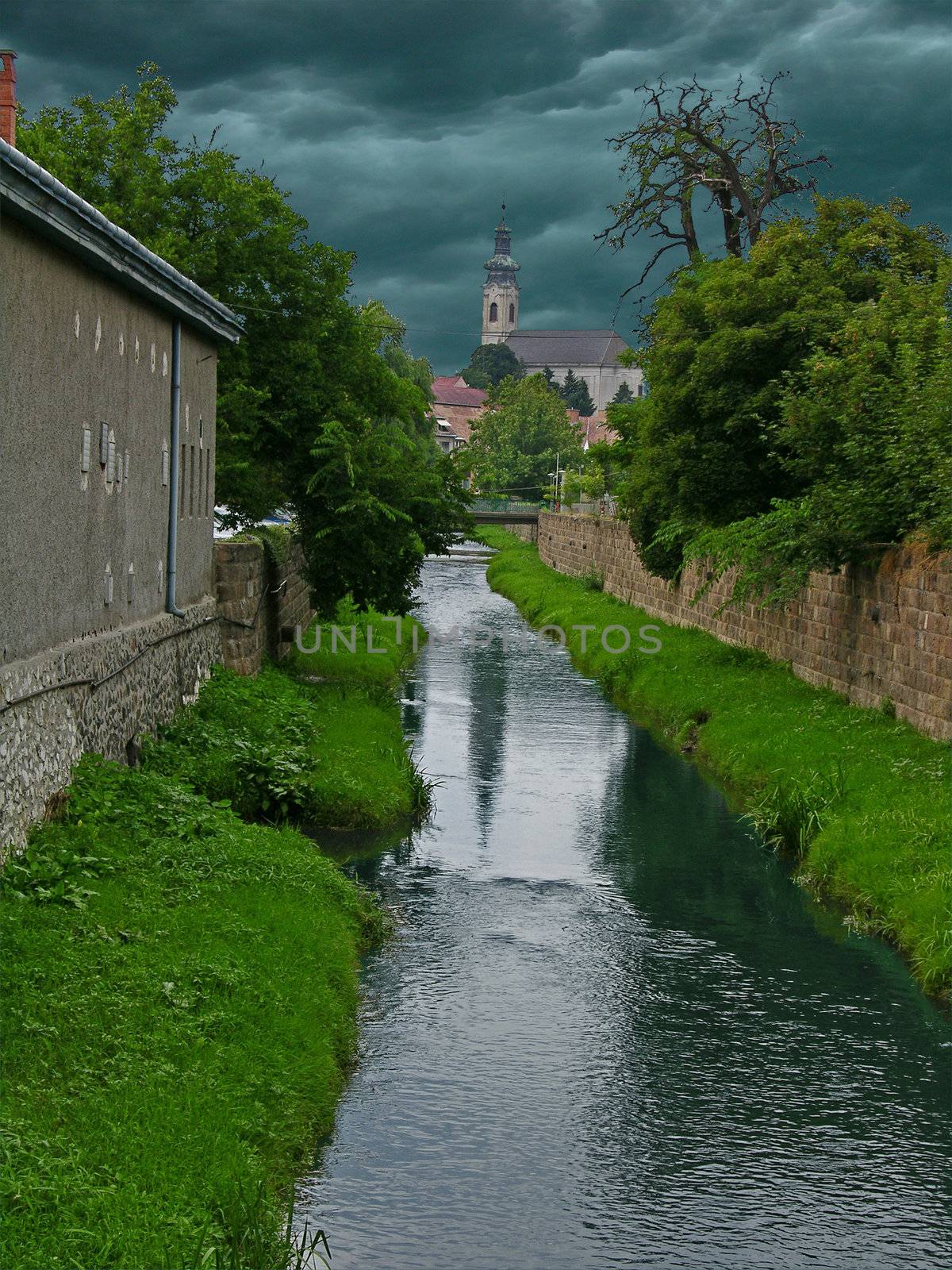 Town view before thunderstorm by Sergieiev