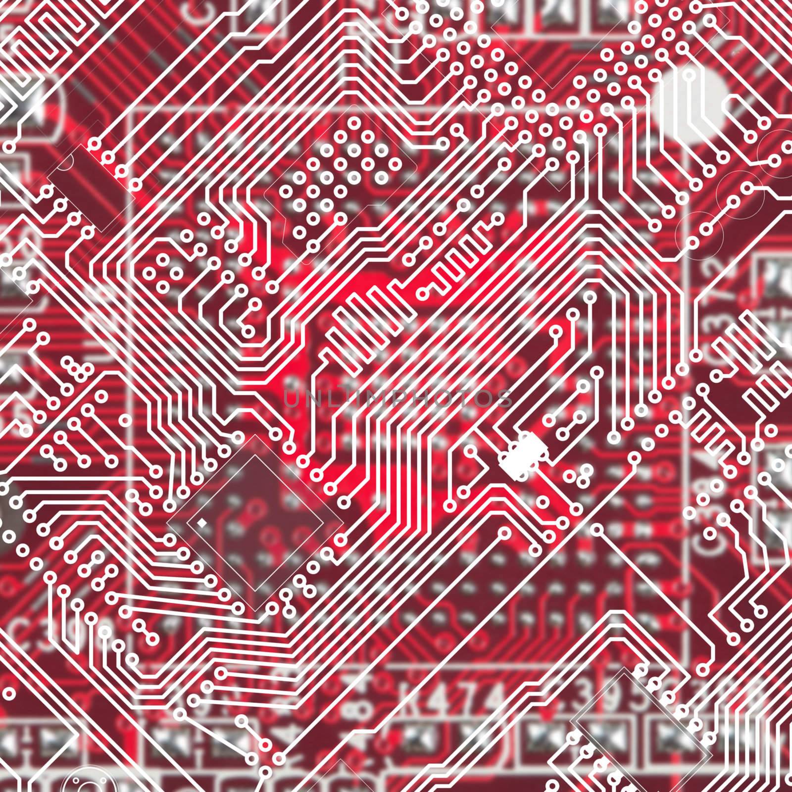 Red electronic technological circuit board background by pzaxe