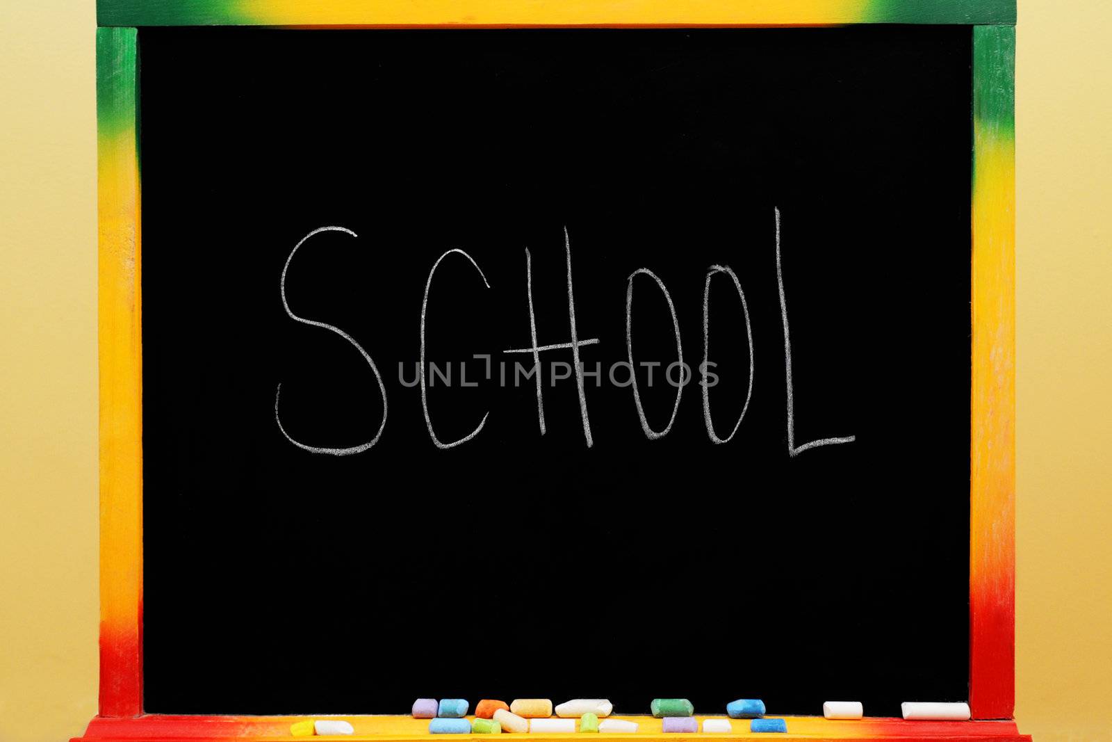An educational blackboard with school inscription