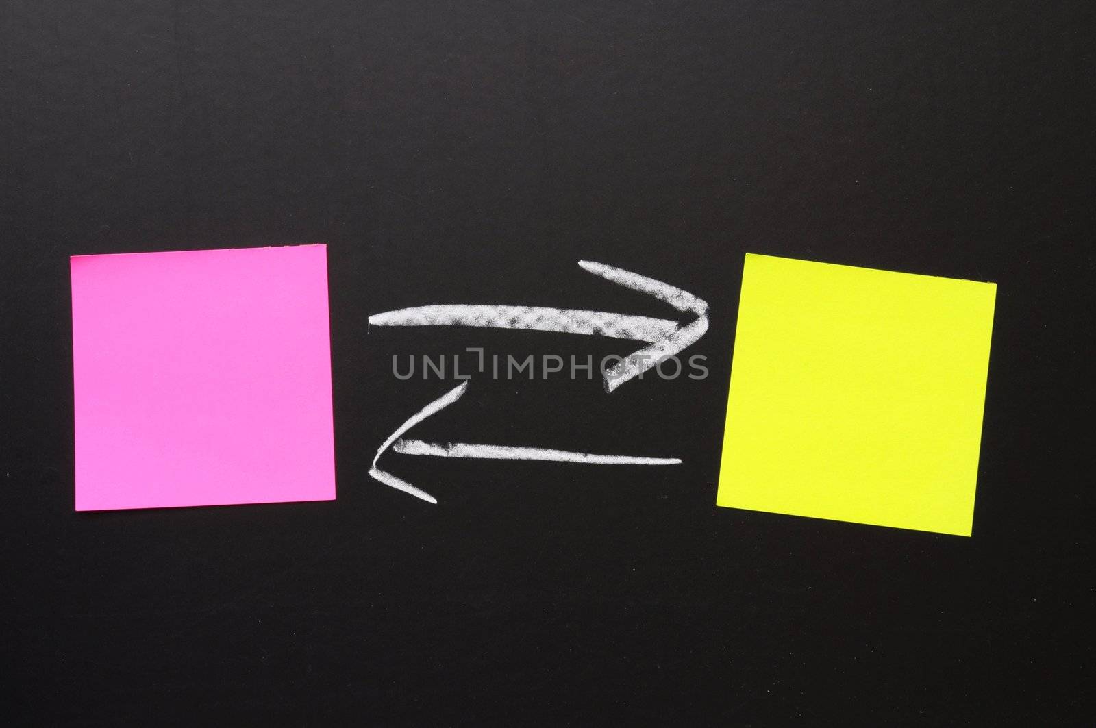sheet of paper and chalk arrow with copyspace for text message
