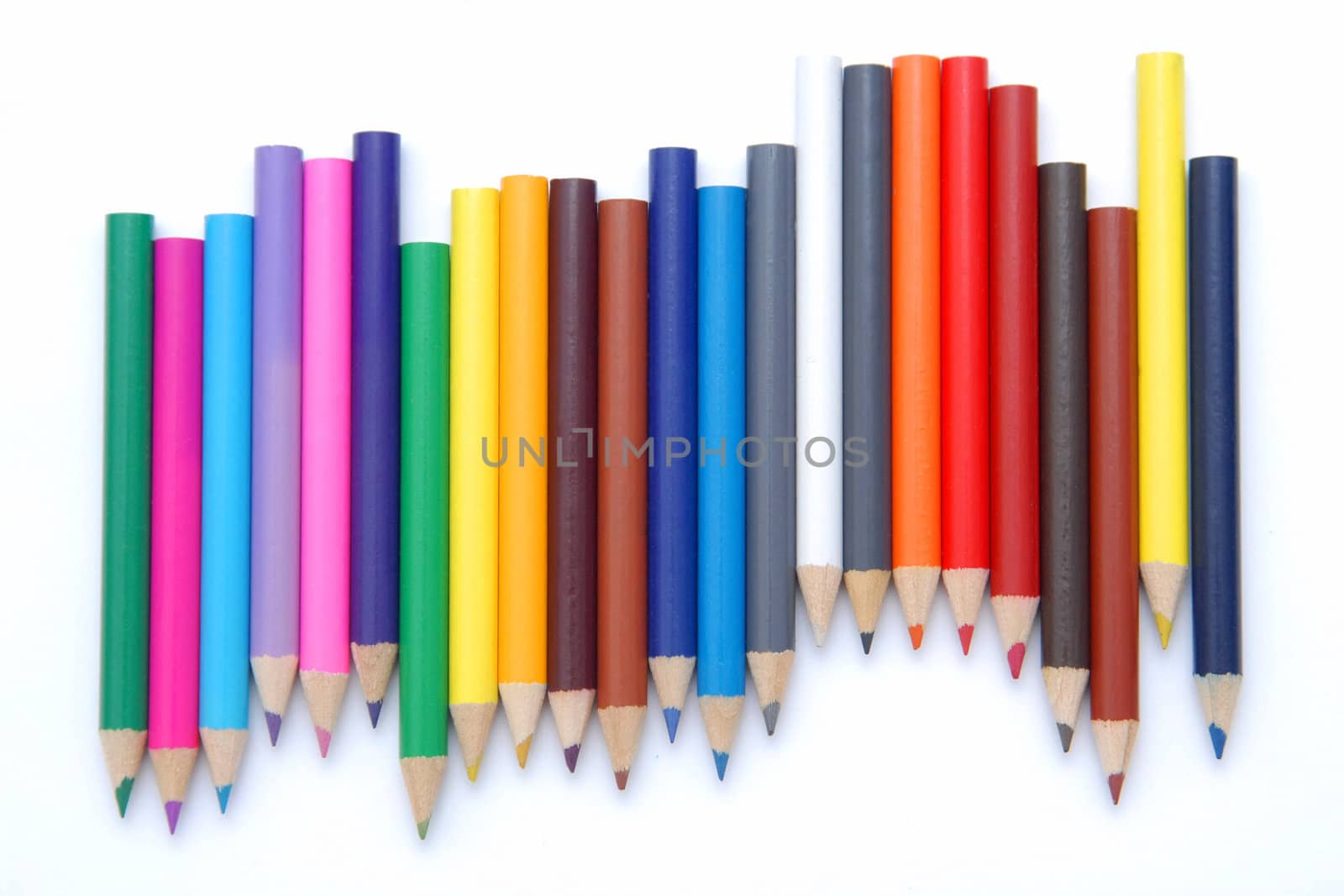 Colorful pencils on the white background