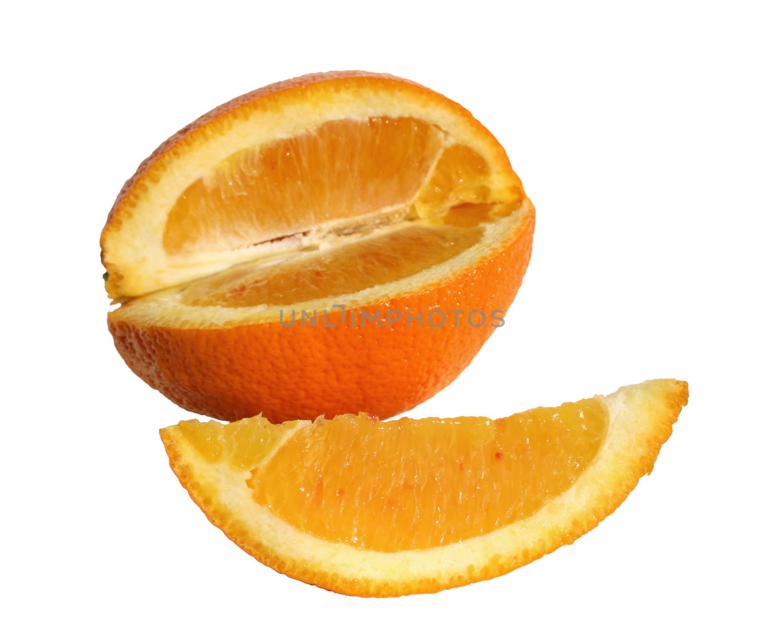 Ripe orange on a white background.