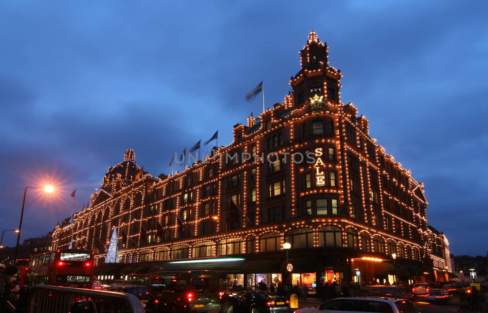 Harrods. Famous London department store decorated for Christmas