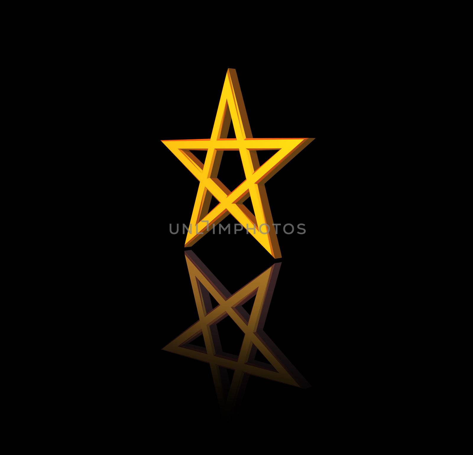 golden pentagram on black background - 3d illustration