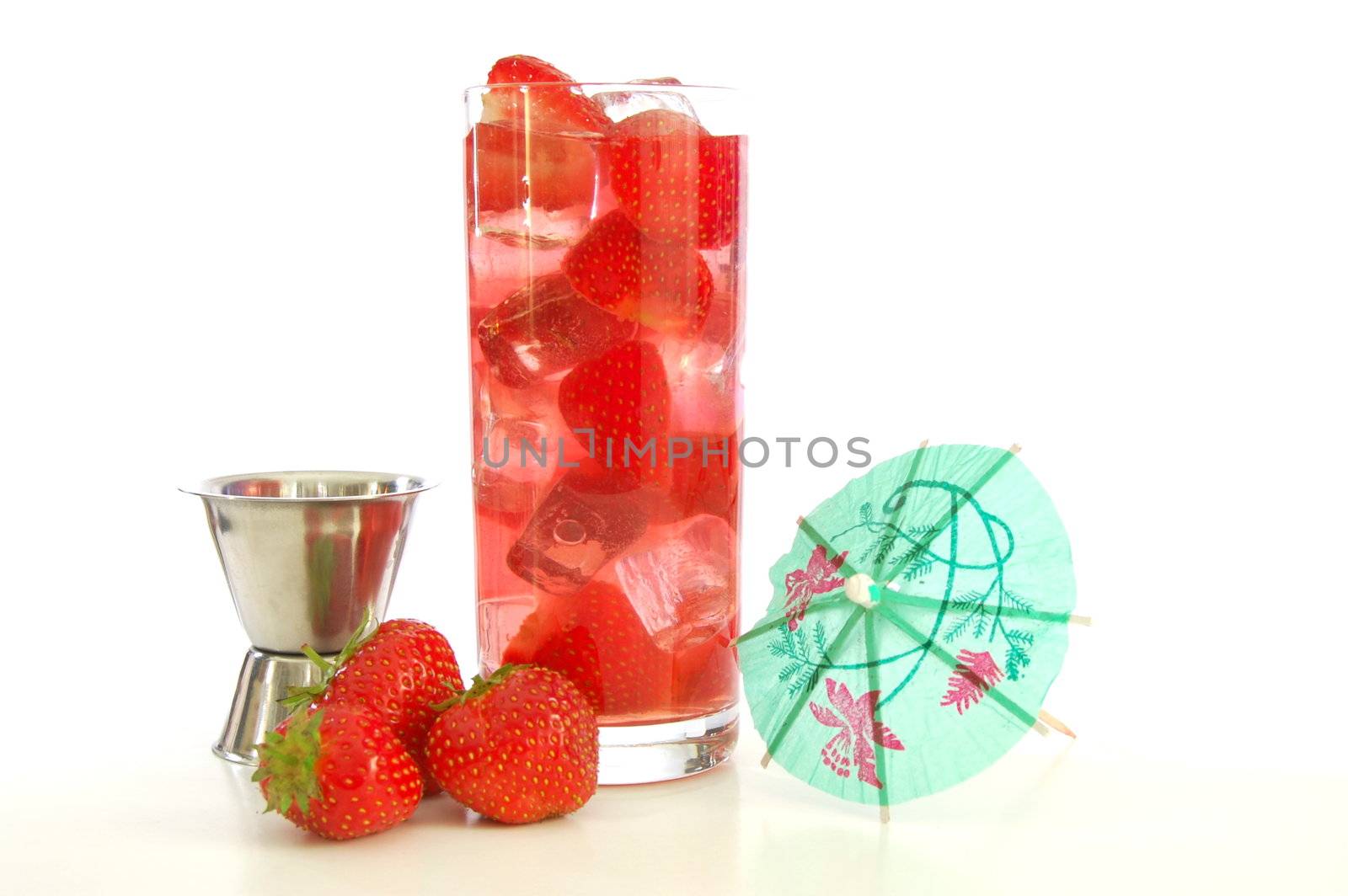 healthy lifestyle with strawberry fruit drink isolated on white