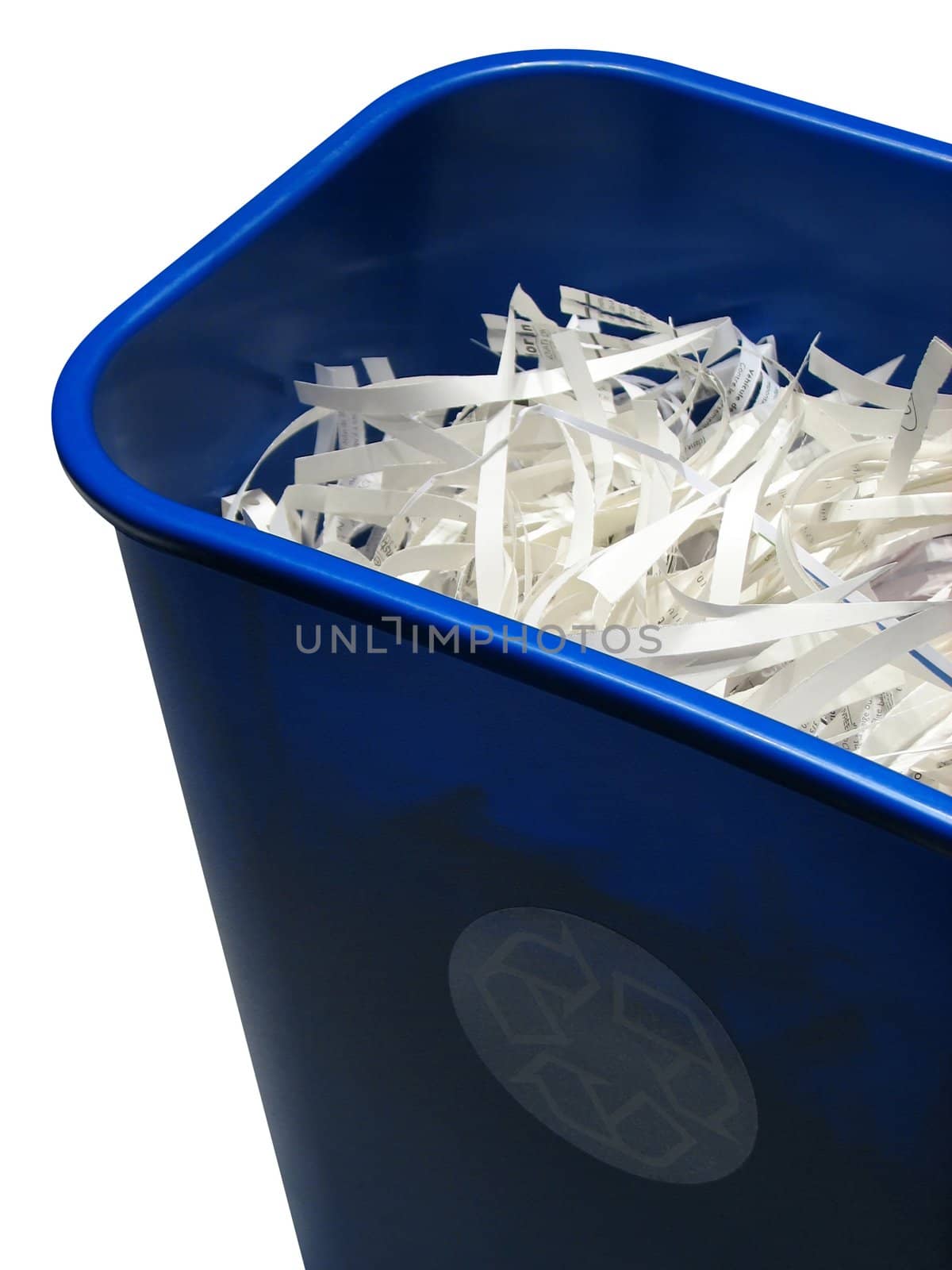 Recycle bin with paper, isolated on white background. With clipping path.