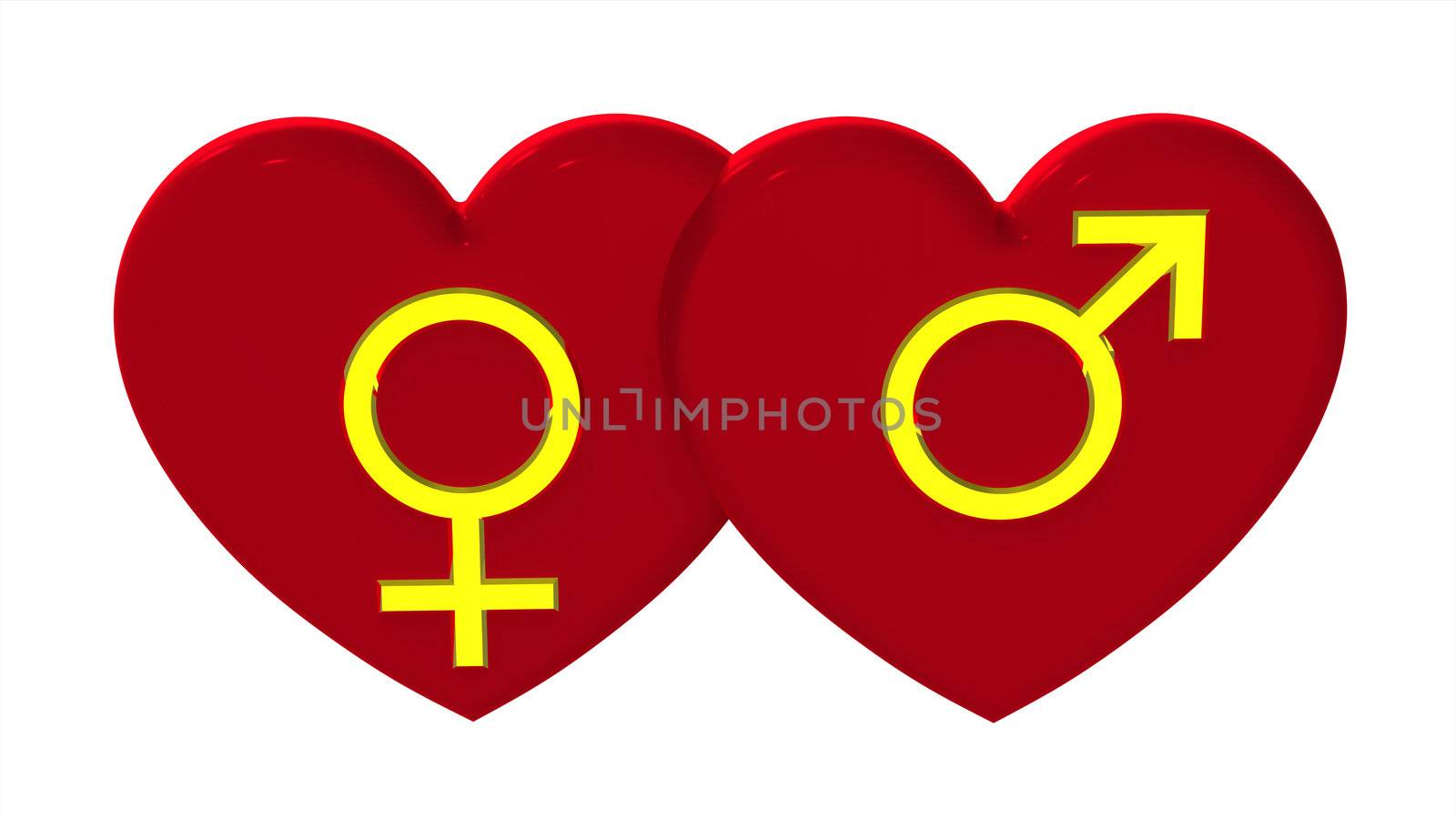 Male and female sex symbols with hearts by Boris15