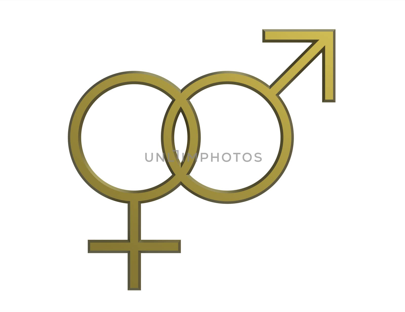Male and female seks symbol render isolated on white