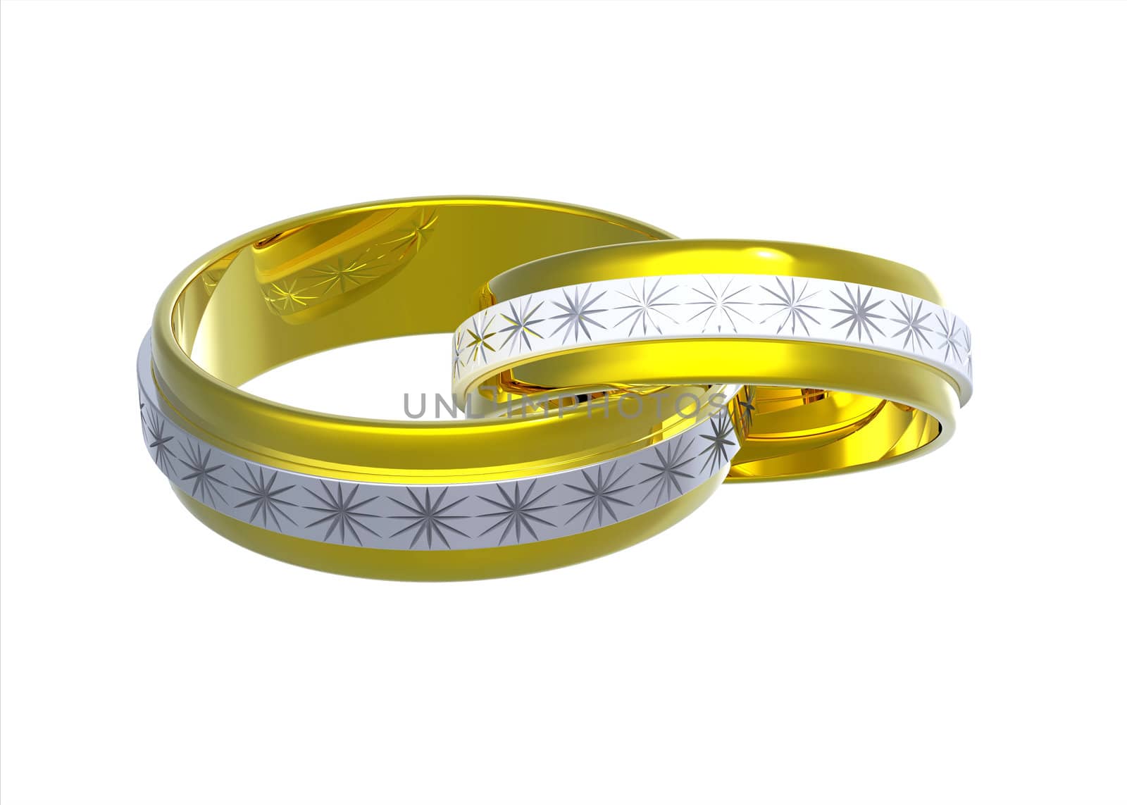 Two wedding rings, render, isolated on white