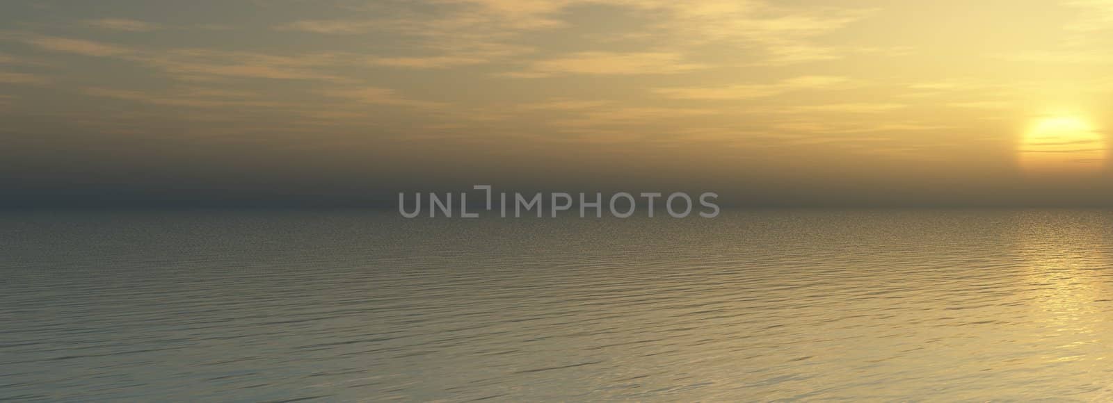 The Panorama of the sundown on sea. The Illustration.