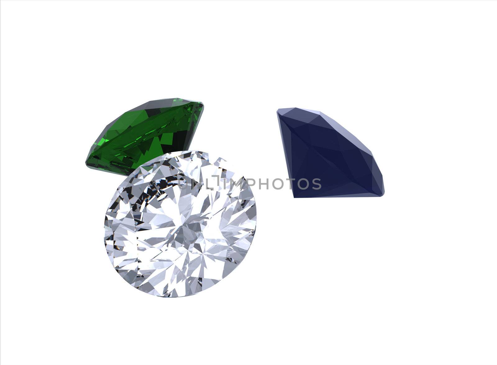 diamond gemstones isolated on white, without shadows, 3d render