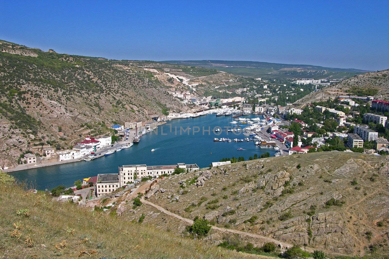 Balaklava town and bay. View from above.
