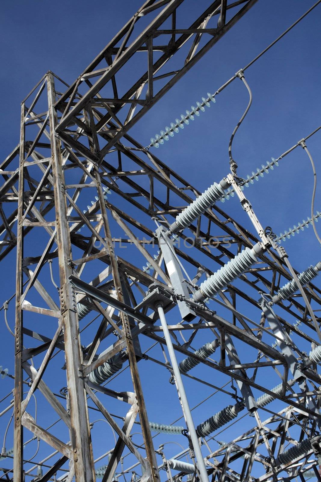 Metallic construction of high voltage power station.