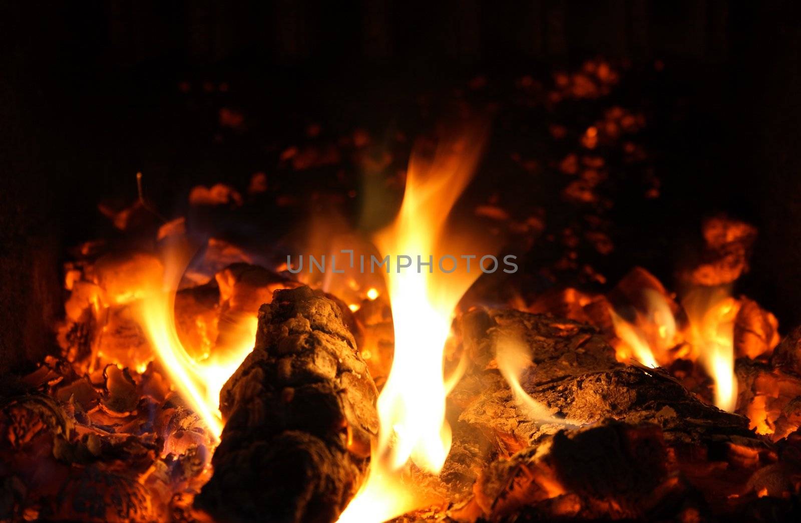 Warmth of the fireplace � flames and ember.
