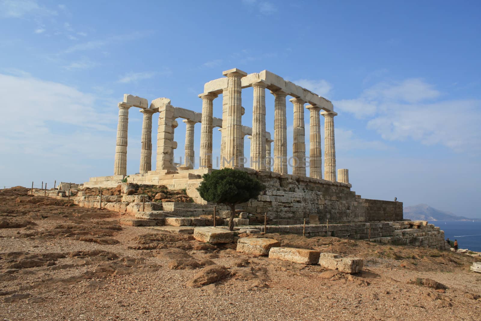 Temple of Poseidon, god of the sea in ancient Greek mythology, at Cape Sounion near Athens, Greece.