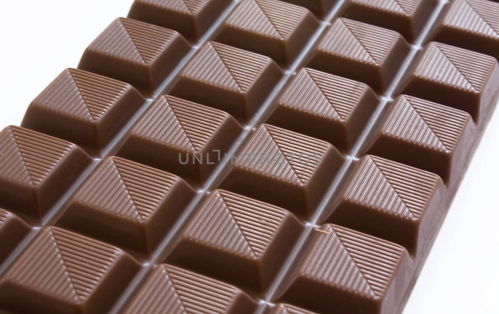 Closeup of chocolate bar isolated over a white background.