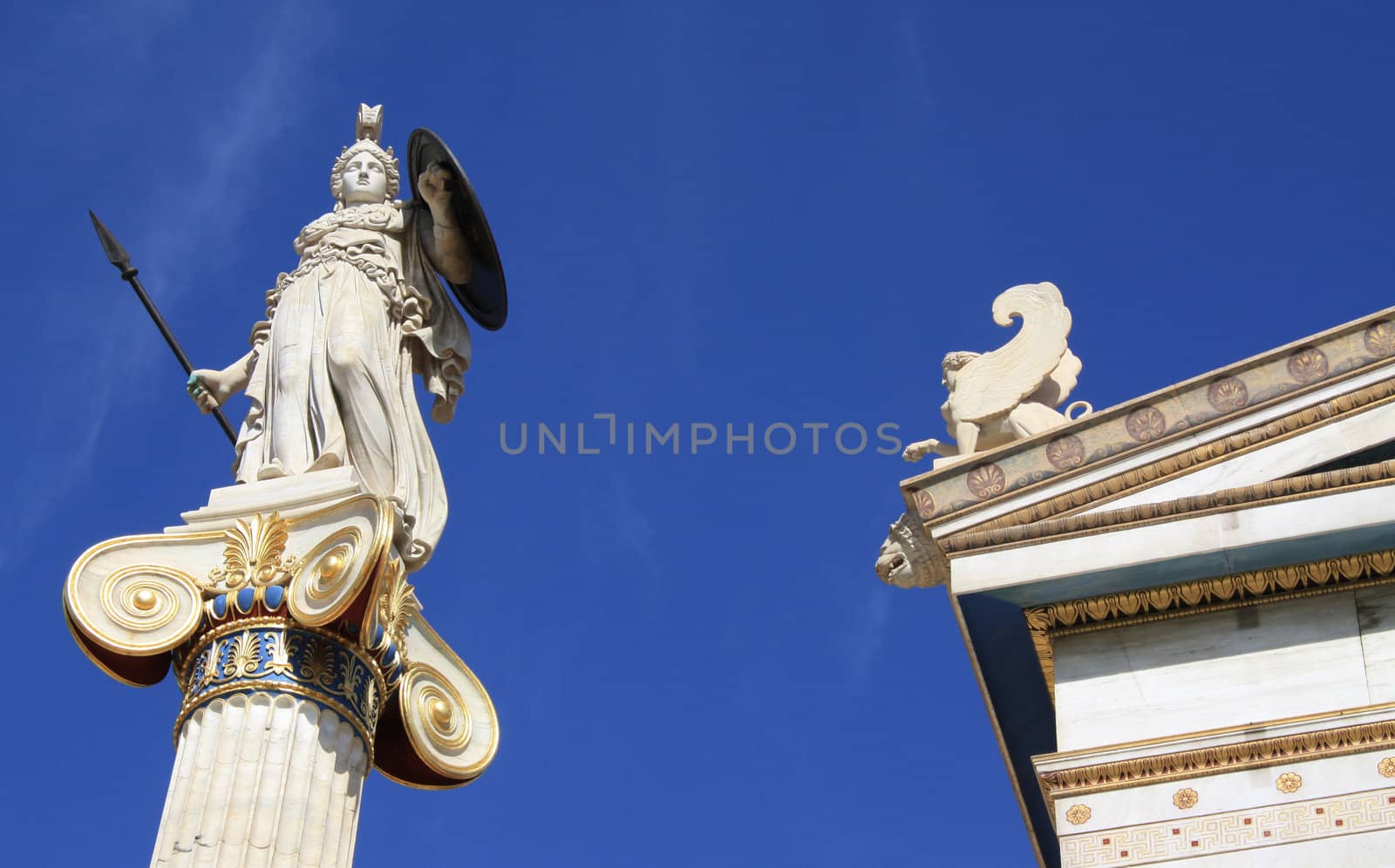 Statue of Pallas Athena, goddess of wisdom, defensive war, strategy, industry, justice and skill in ancient Greek mythology. Patron of Athens.