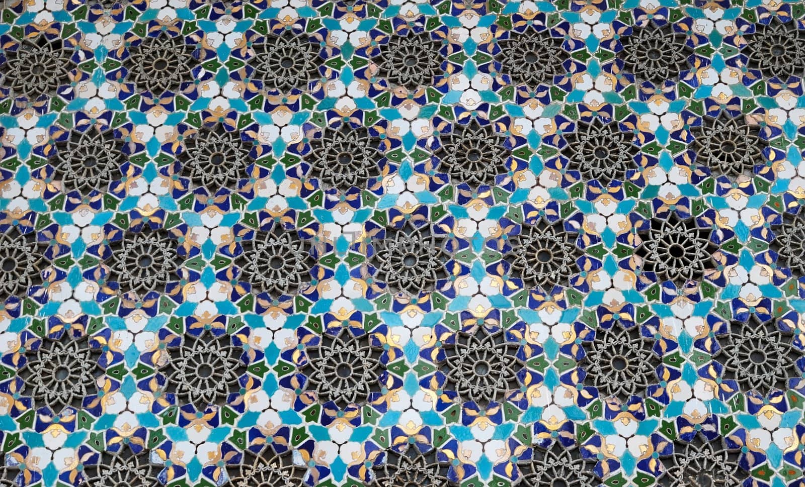 Architectural background, blue tiles, folk elements