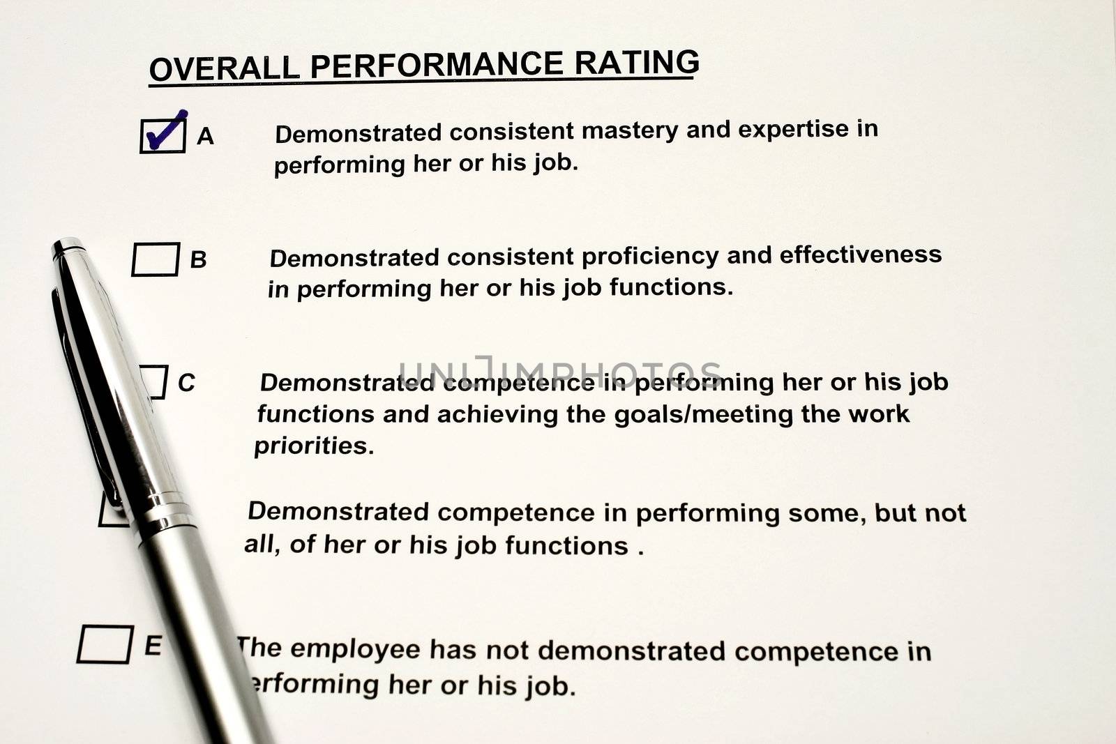 checklist with  ballpoint Check in  mastery box.
