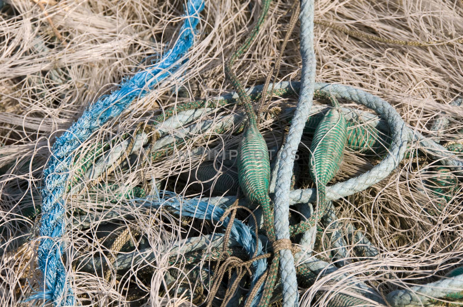 Close up of an old abandoned fishing net