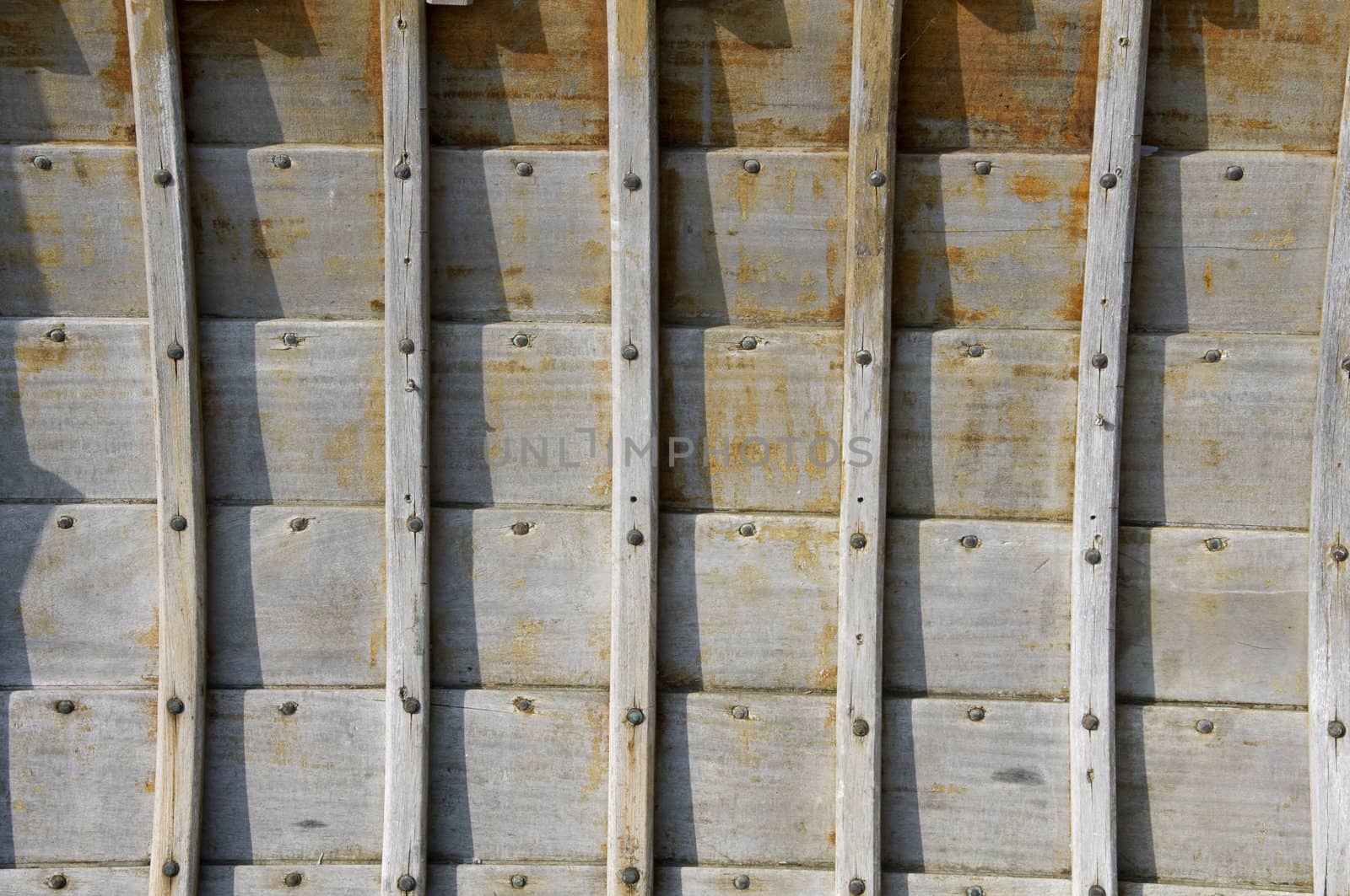 Detail of the hull of a wooden boat