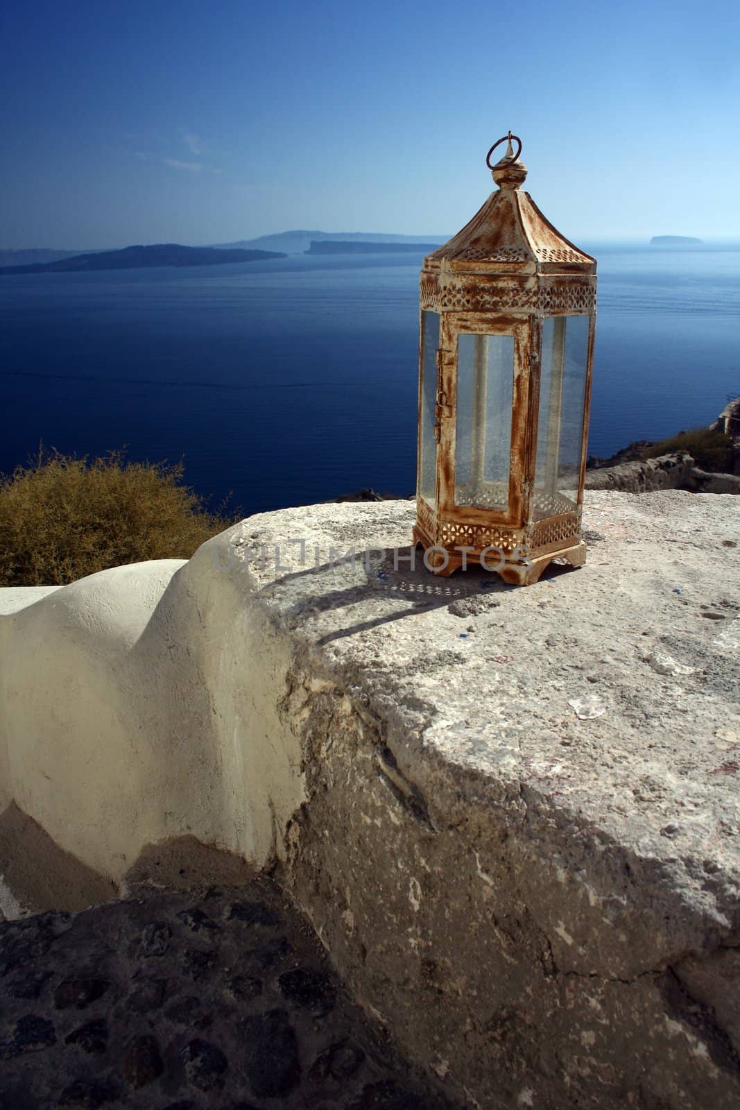 close up with lamp in santorini island